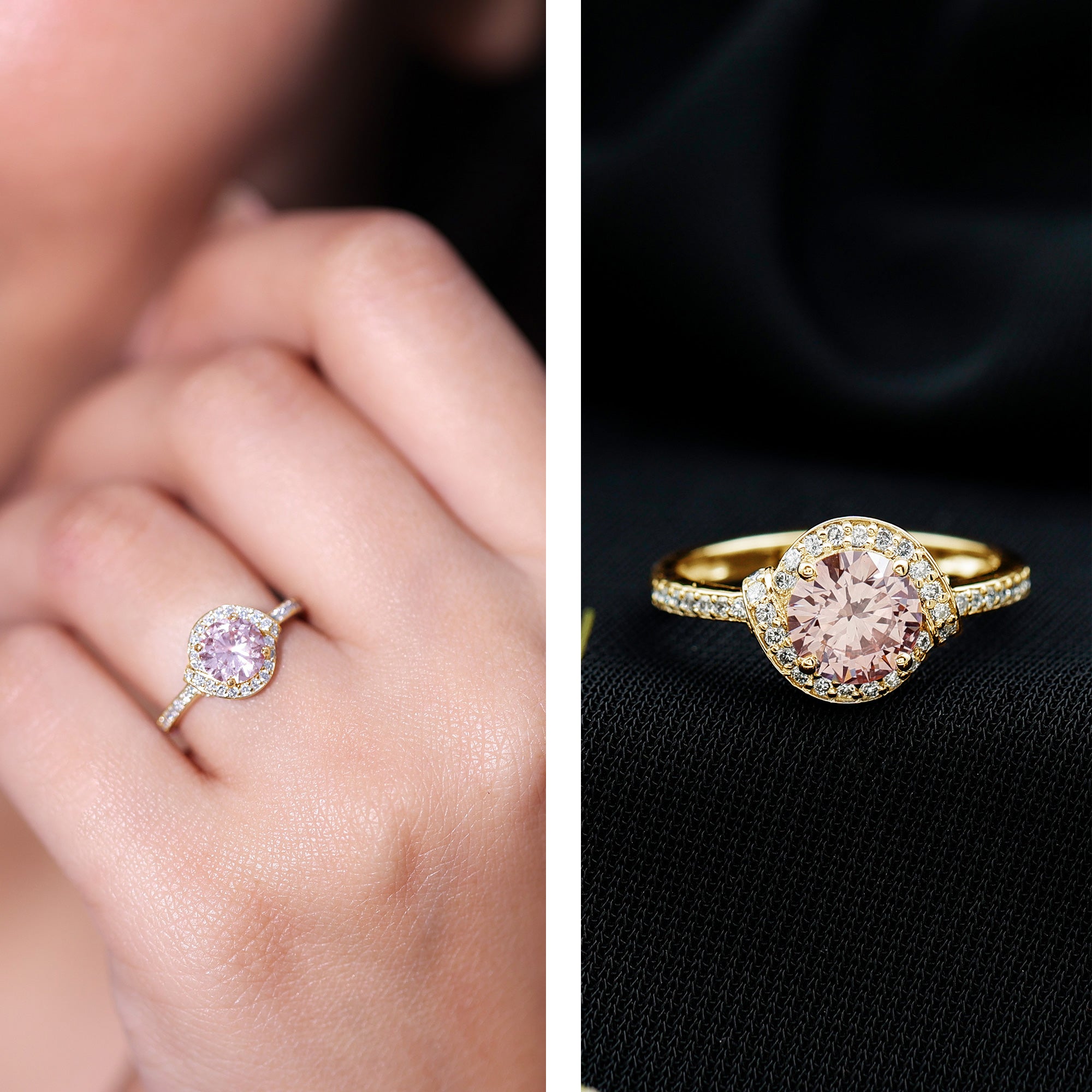 IGI Certified Lab Grown Pink Diamond Halo Engagement Ring for Women Fancy Pink - VS1 - Rosec Jewels