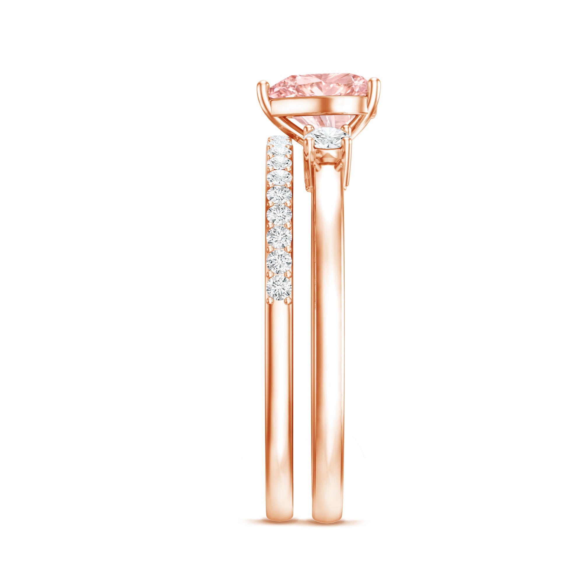 IGI Certified Lab Grown Pink Heart Engagement Ring With Diamond Wedding Band Fancy Pink - VS1 - Rosec Jewels