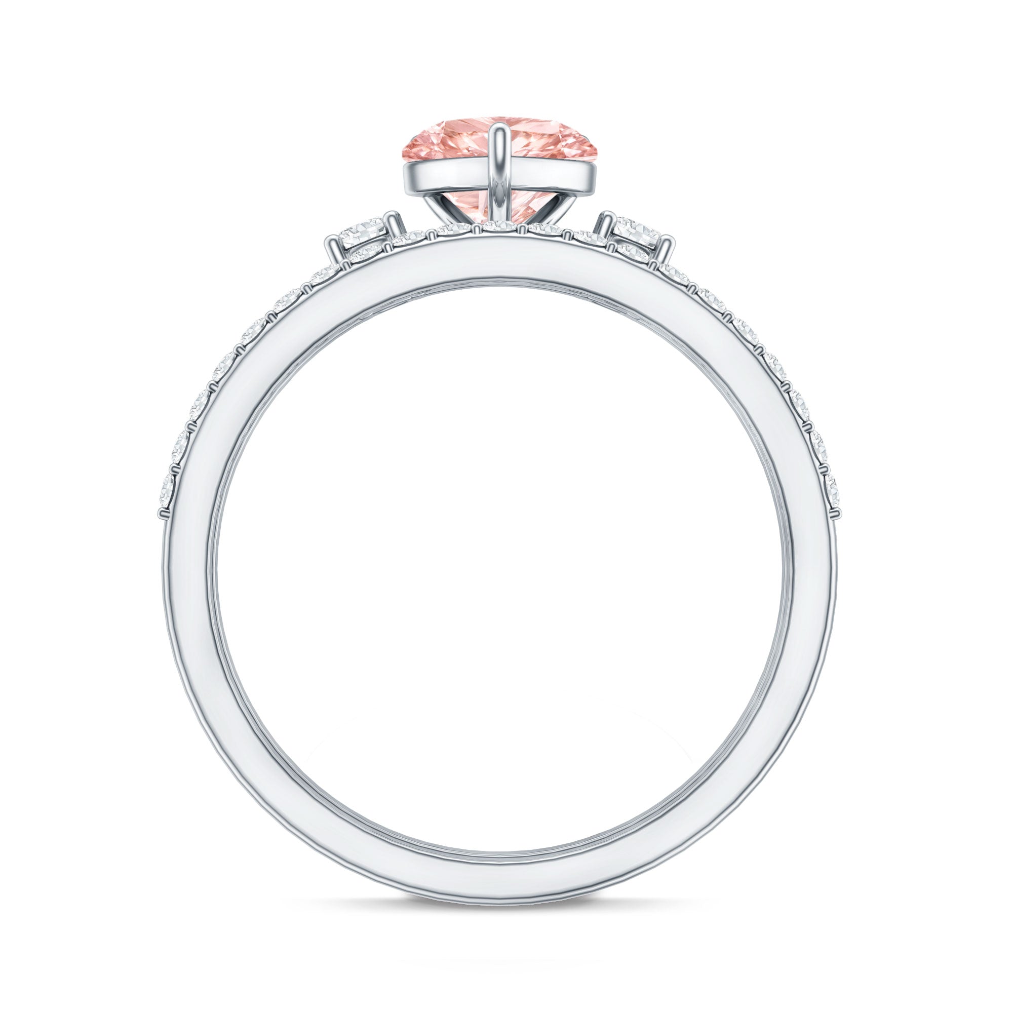 IGI Certified Lab Grown Pink Heart Engagement Ring With Diamond Wedding Band Fancy Pink - VS1 - Rosec Jewels