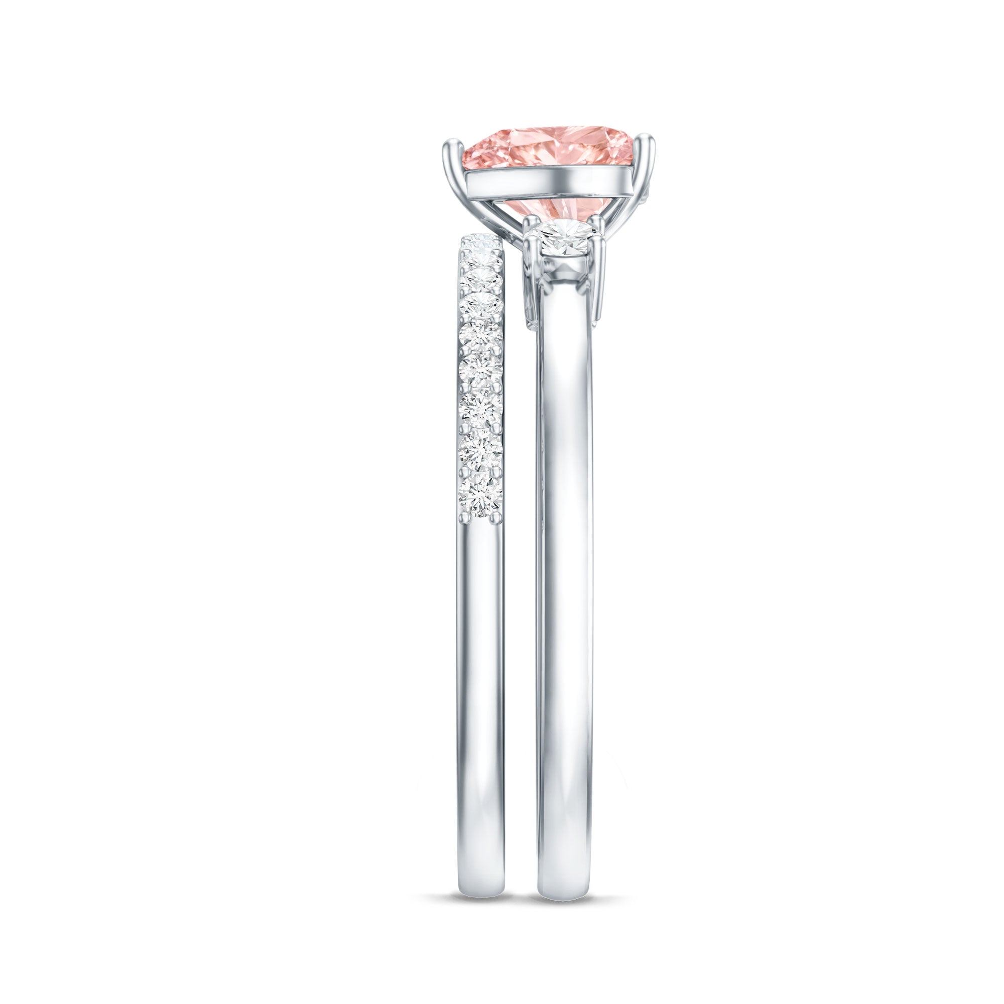 IGI Certified Lab Grown Pink Heart Engagement Ring With Diamond Wedding Band E-VS1 - Rosec Jewels