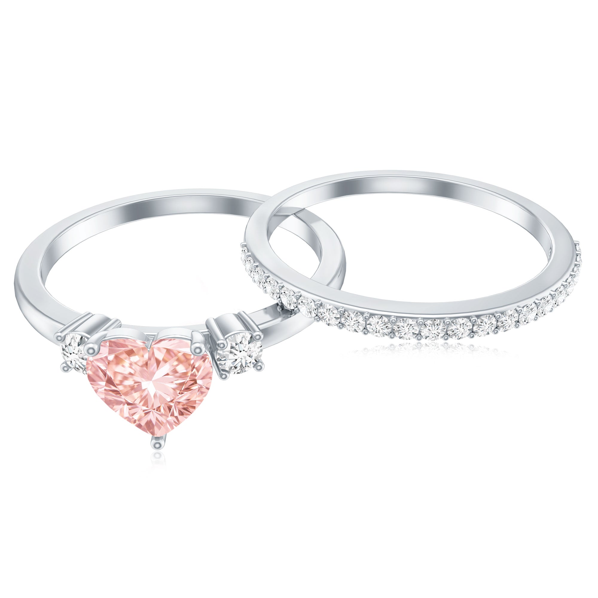 IGI Certified Lab Grown Pink Heart Engagement Ring With Diamond Wedding Band Fancy Pink - VS1 - Rosec Jewels