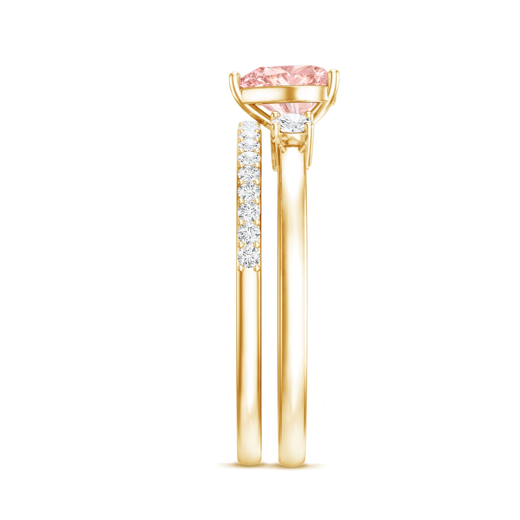 IGI Certified Lab Grown Pink Heart Engagement Ring With Diamond Wedding Band E-VS1 - Rosec Jewels