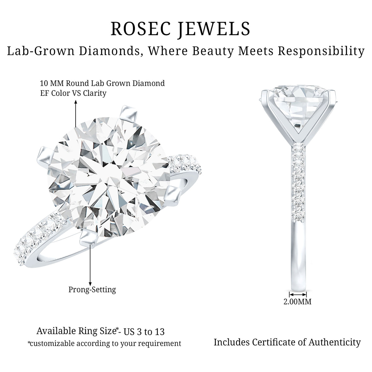 Lab Grown 4 Carat Diamond Solitaire Engagement Ring with IGI Certificate Lab - ( E-VS1 ) - Rosec Jewels