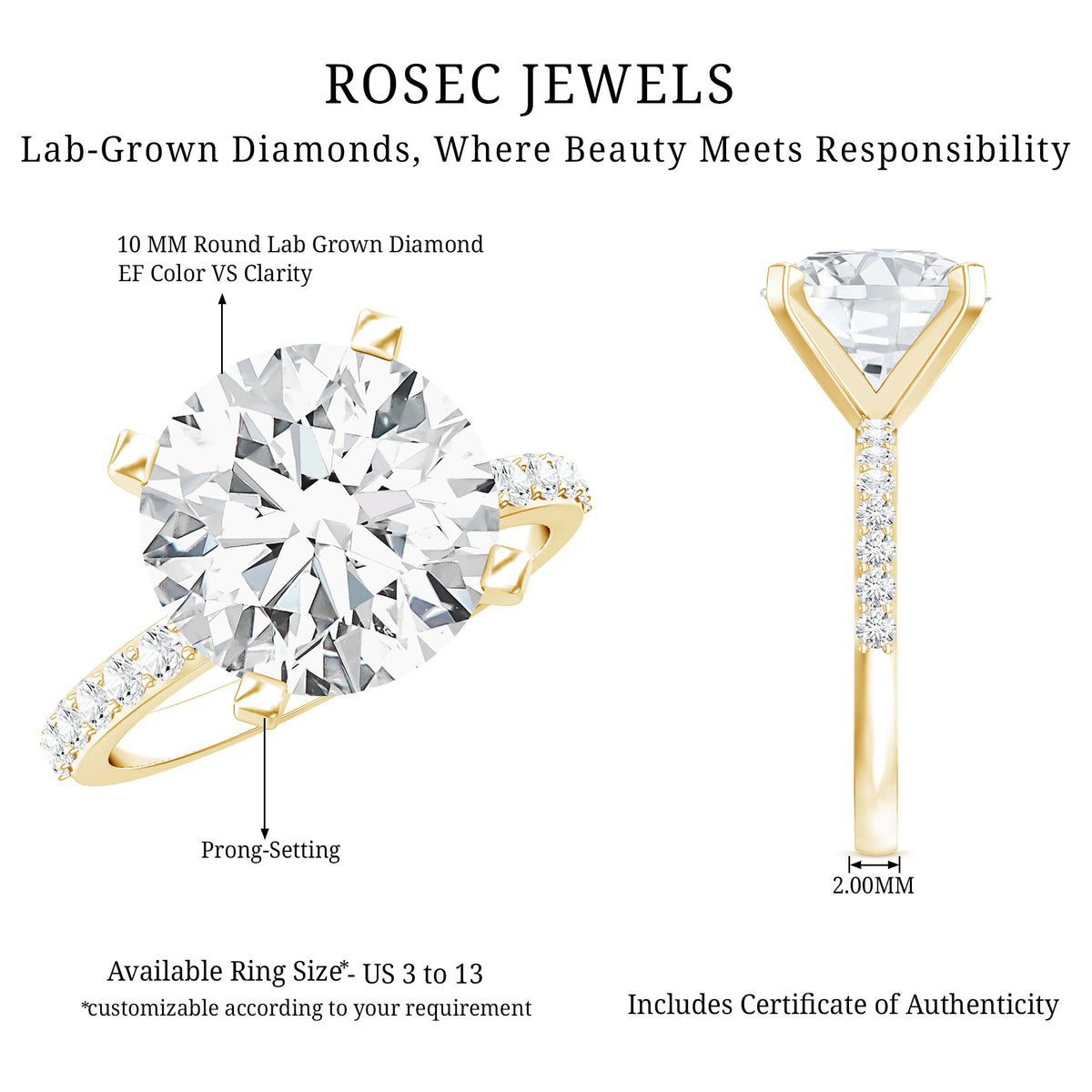 Lab Grown 4 Carat Diamond Solitaire Engagement Ring with IGI Certificate Lab - ( E-VS1 ) - Rosec Jewels