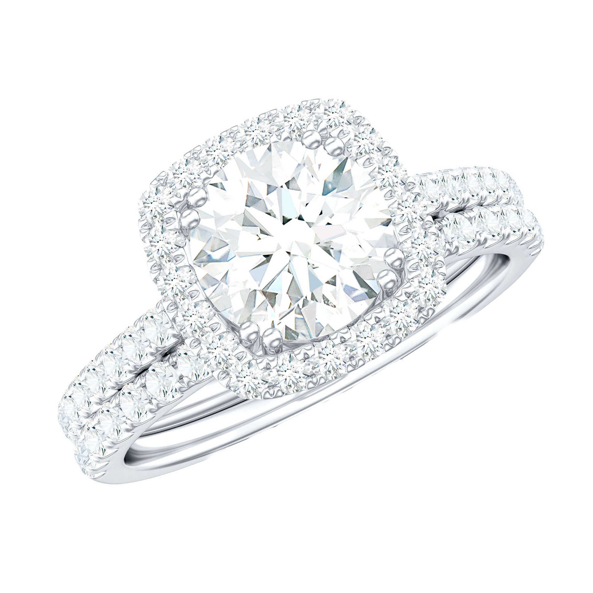 Round Certified Moissanite Wedding Ring Set with Halo