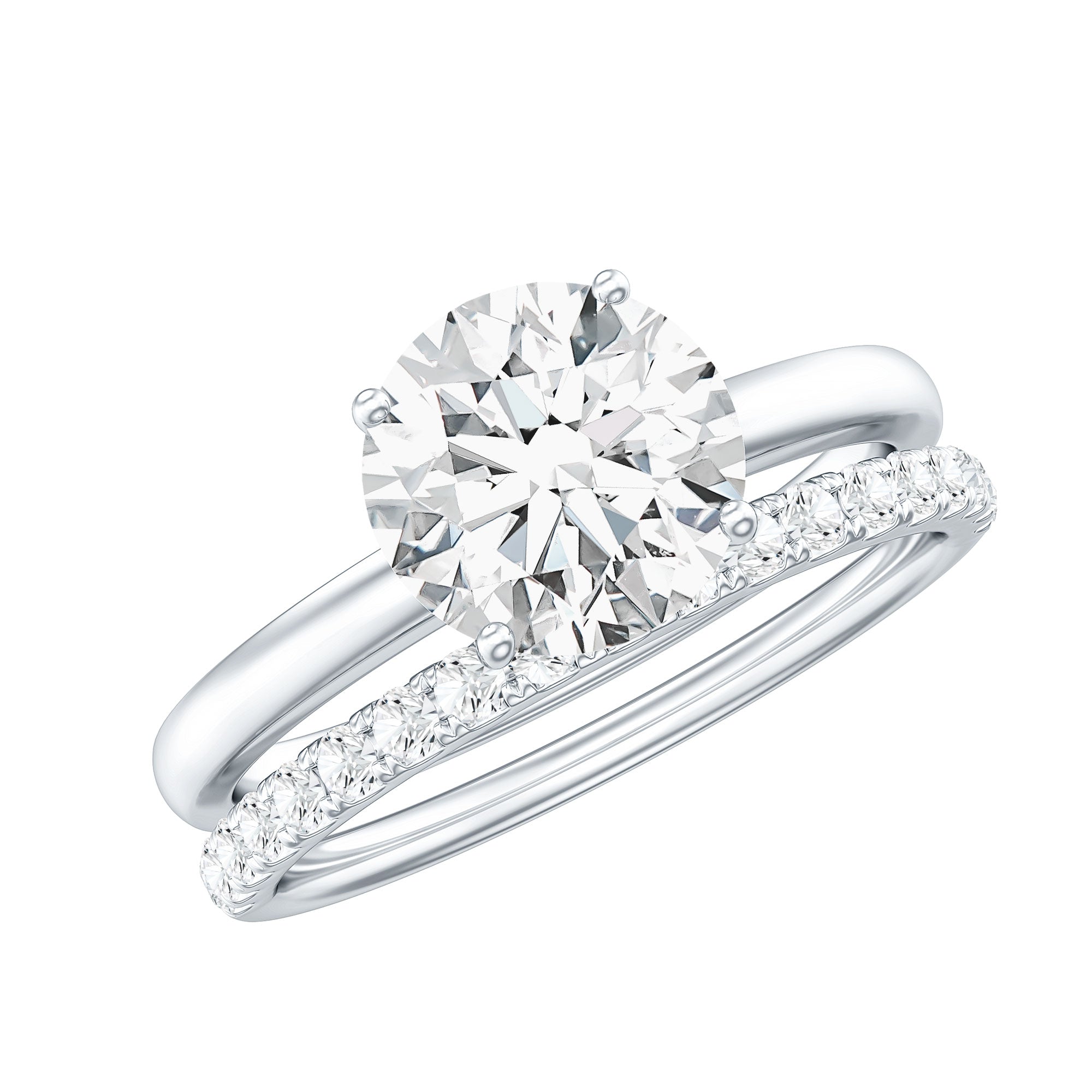 Round Shape Moissanite Solitaire Wedding Ring Set
