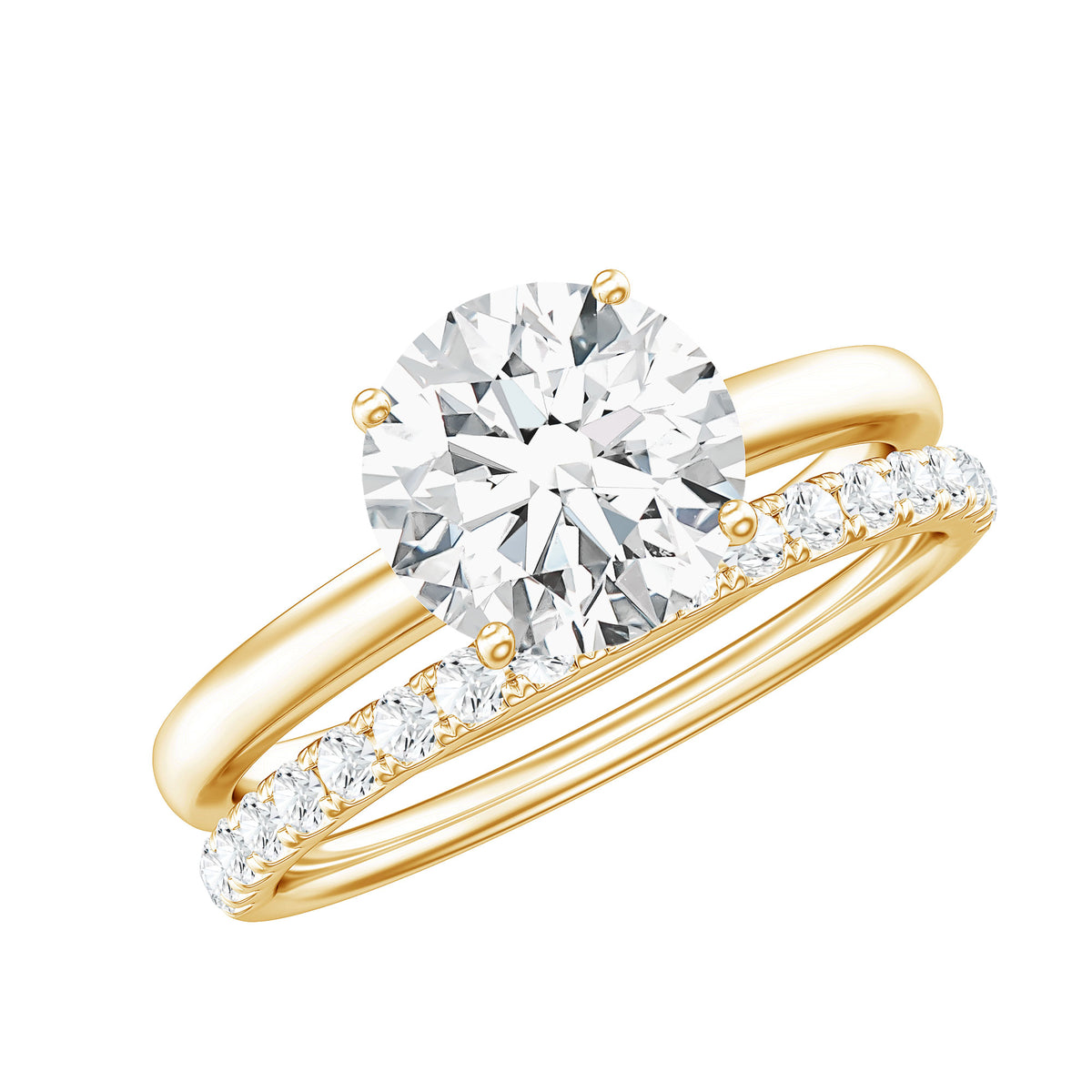 Round Shape Moissanite Solitaire Wedding Ring Set D-VS1 - Rosec Jewels