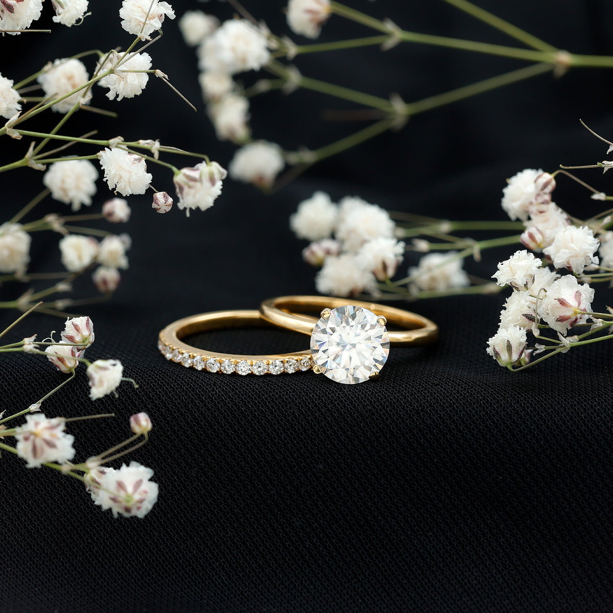 Round Shape Moissanite Solitaire Wedding Ring Set D-VS1 - Rosec Jewels