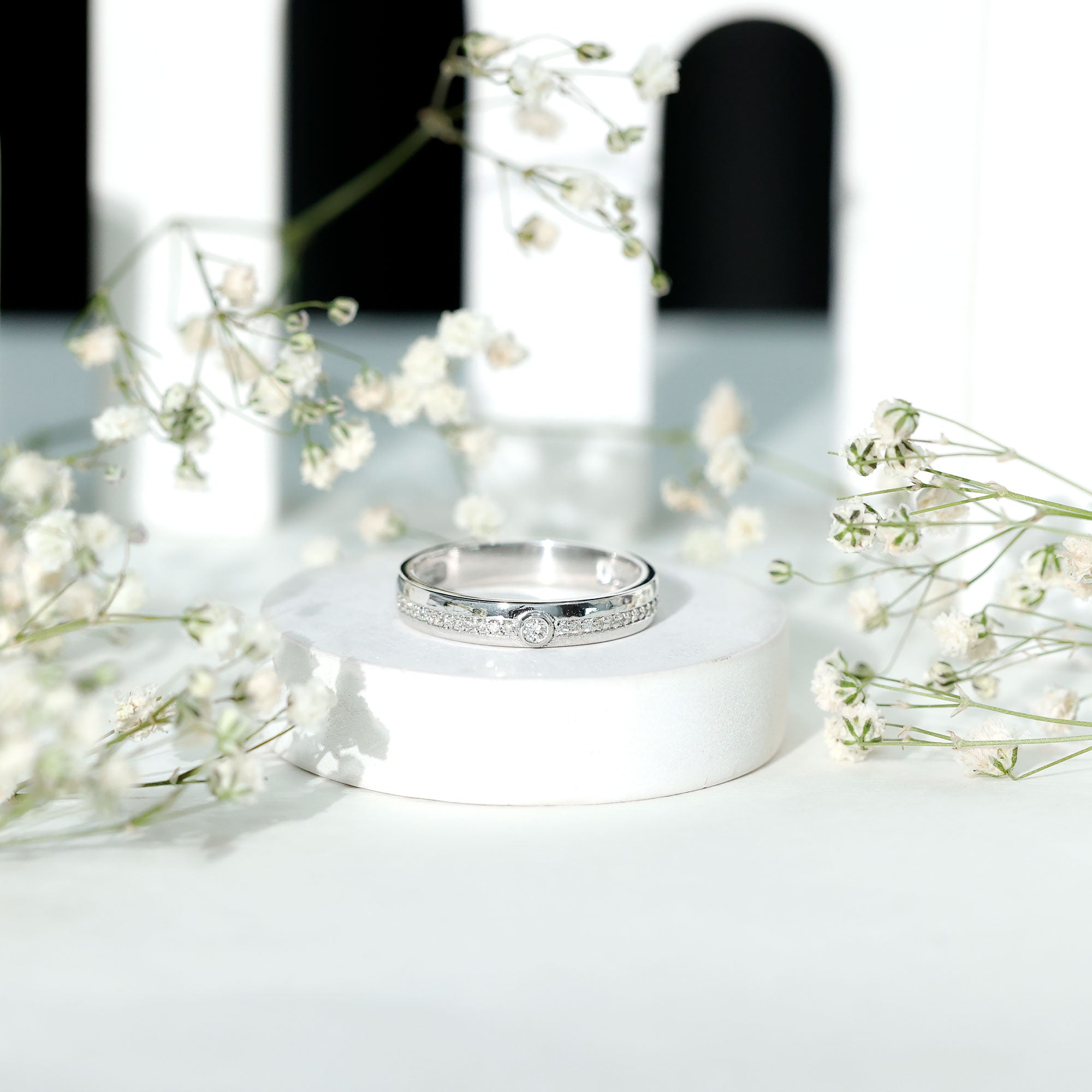 Bezel Set Diamond Unisex Wedding Band Natural - ( HI-SI ) - Rosec Jewels