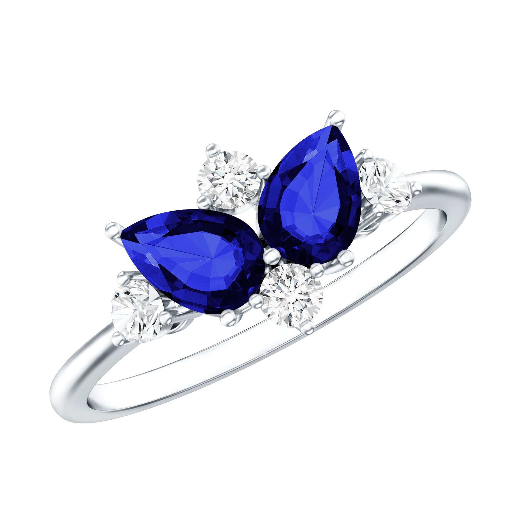 Lab Created Blue Sapphire and Diamond Cluster Ring AAAA - Rosec Jewels
