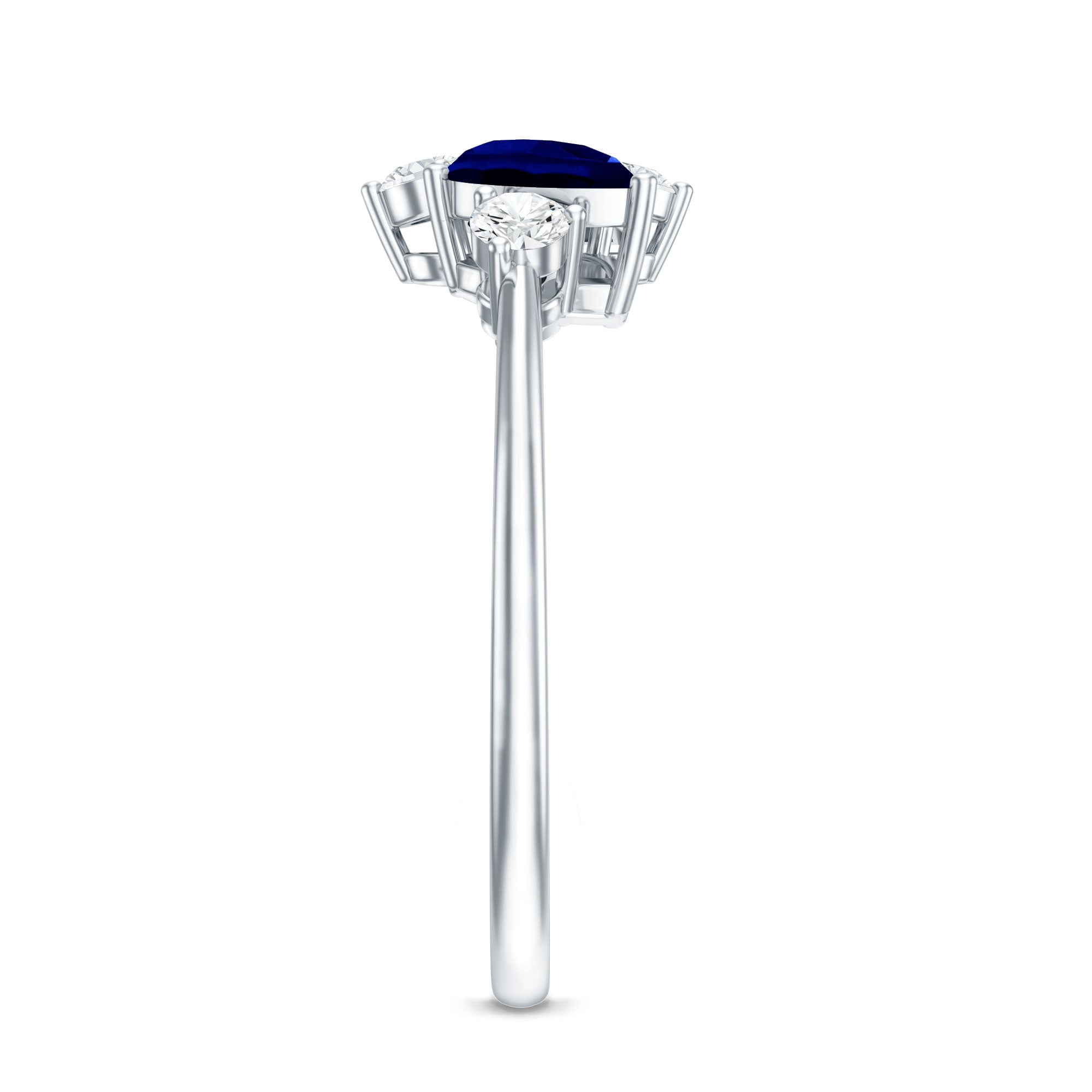Lab Created Blue Sapphire and Diamond Cluster Ring AAAA - Rosec Jewels
