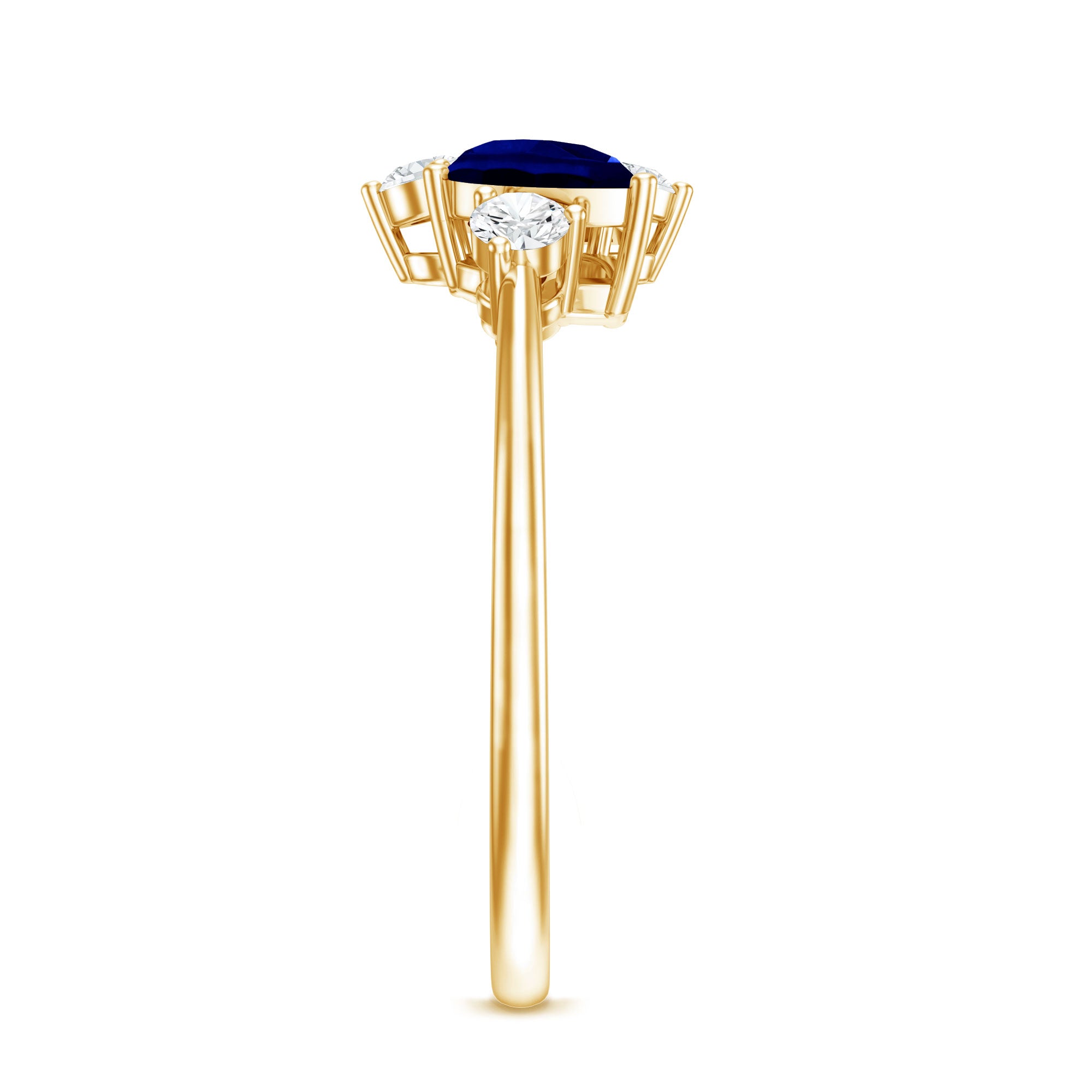 Lab Created Blue Sapphire and Diamond Cluster Ring AAAA - Rosec Jewels