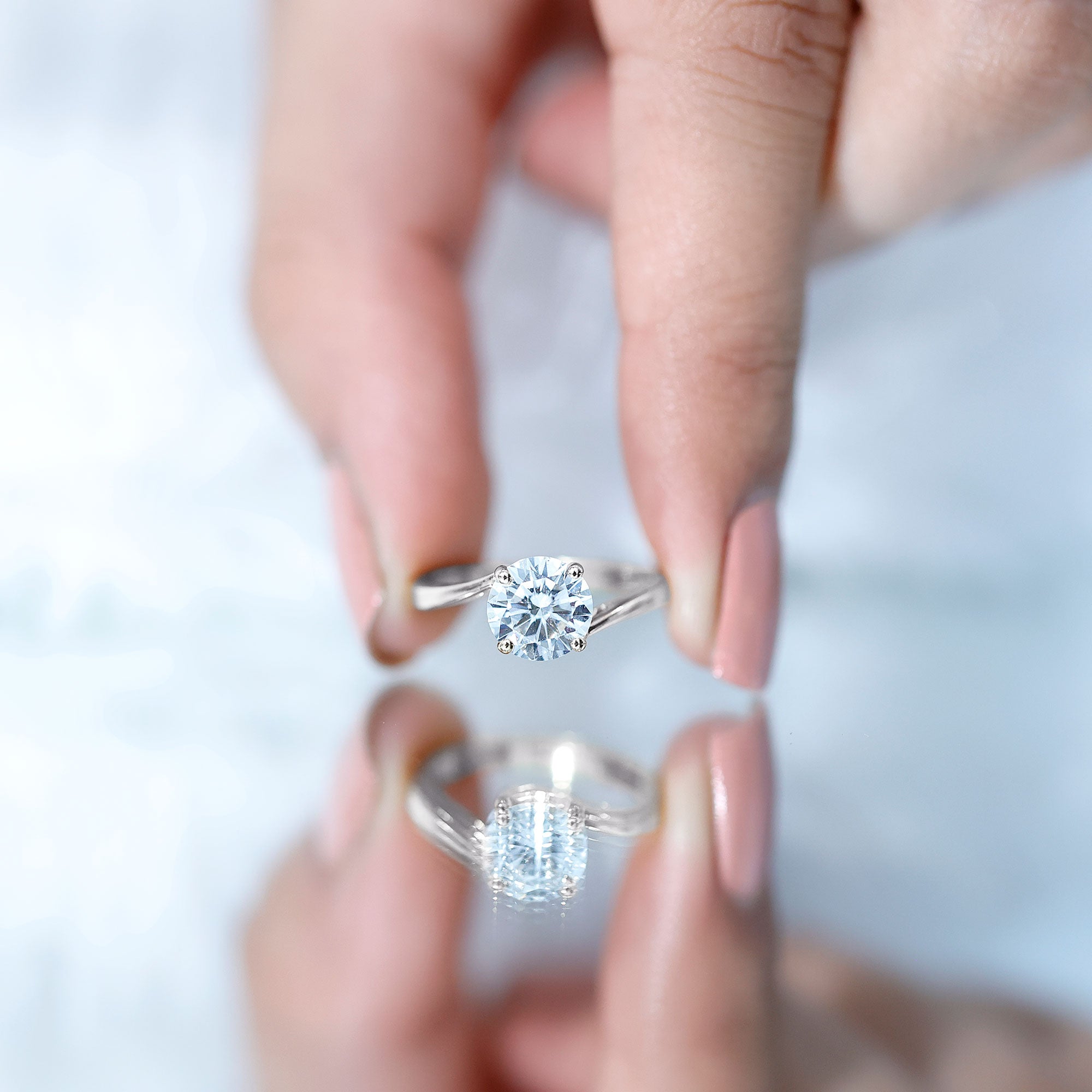 Certified Moissanite Solitaire Engagement Ring with Bypass Shank D-VS1 - Rosec Jewels