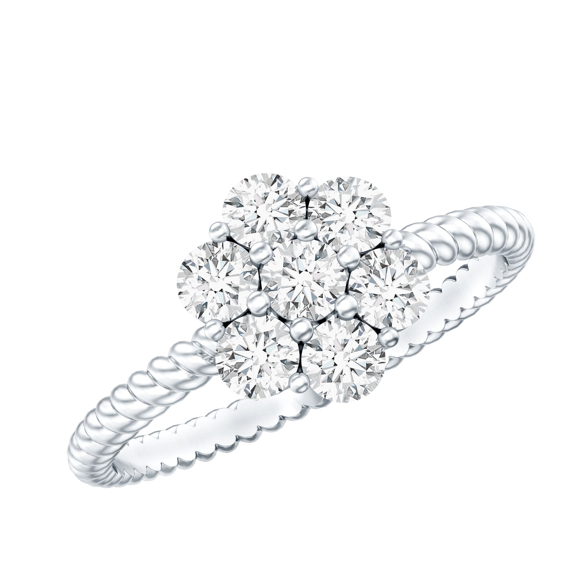 Moissanite Flower Engagement with Twisted Rope Details
