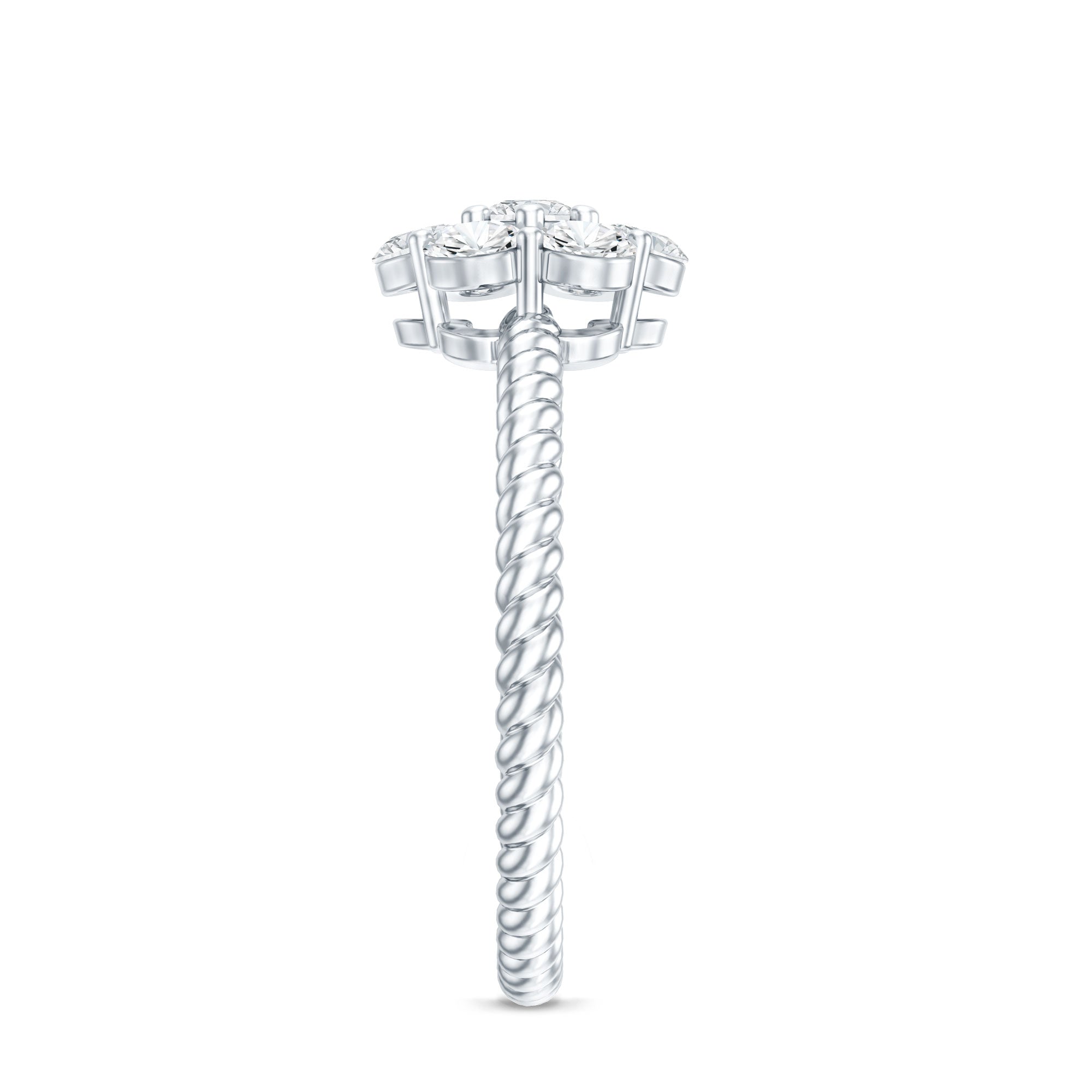Rosec Jewels-Moissanite Flower Engagement with Twisted Rope Details
