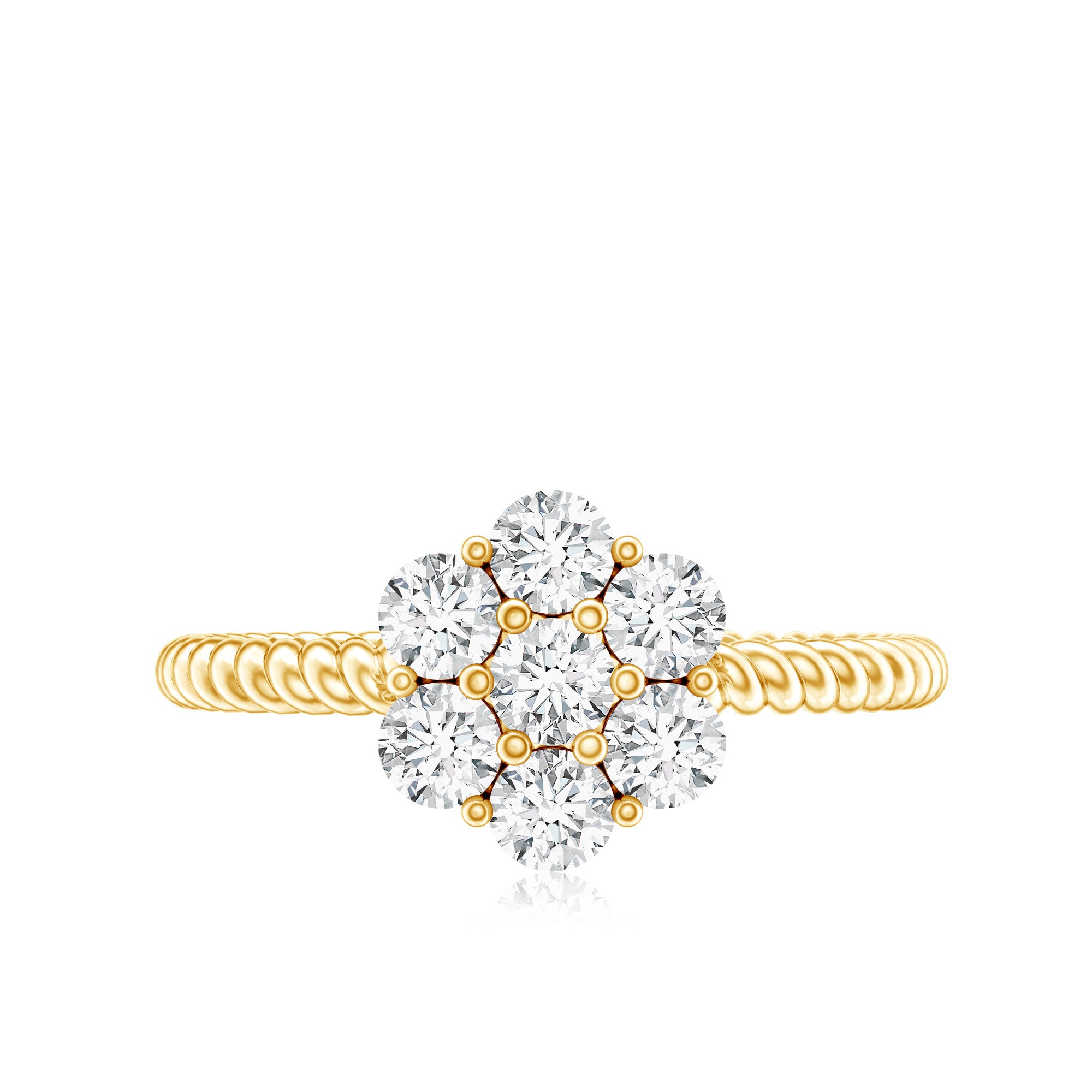 Rosec Jewels-Moissanite Flower Engagement with Twisted Rope Details