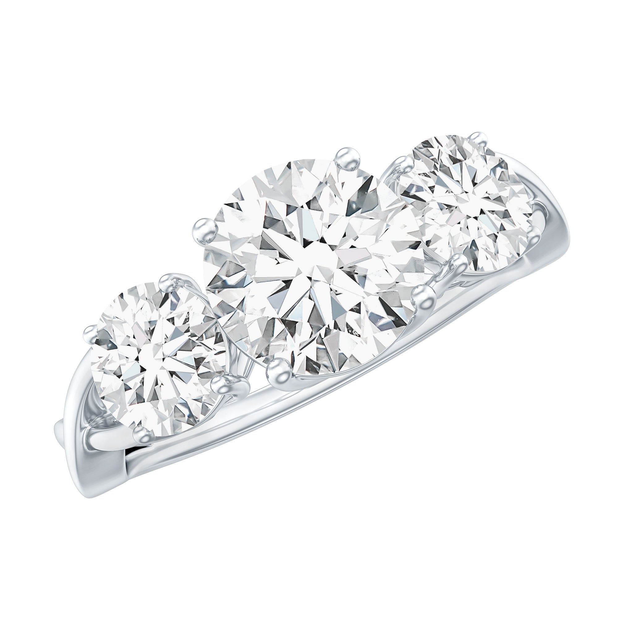 3 Stone Round Moissanite Crossover Engagement Ring