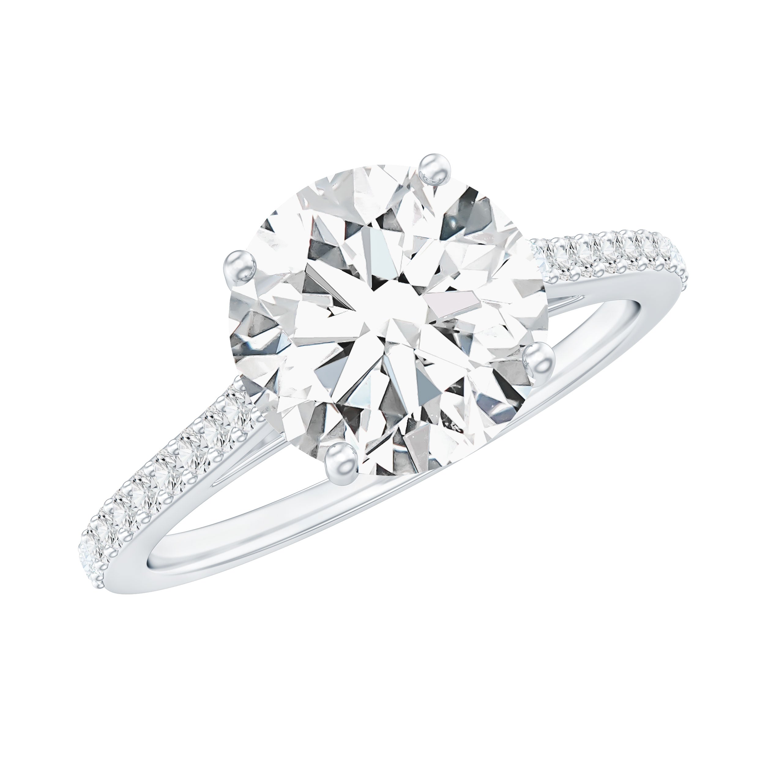 Certified Moissanite Round Cut Solitaire Ring with Side Stones D-VS1 - Rosec Jewels