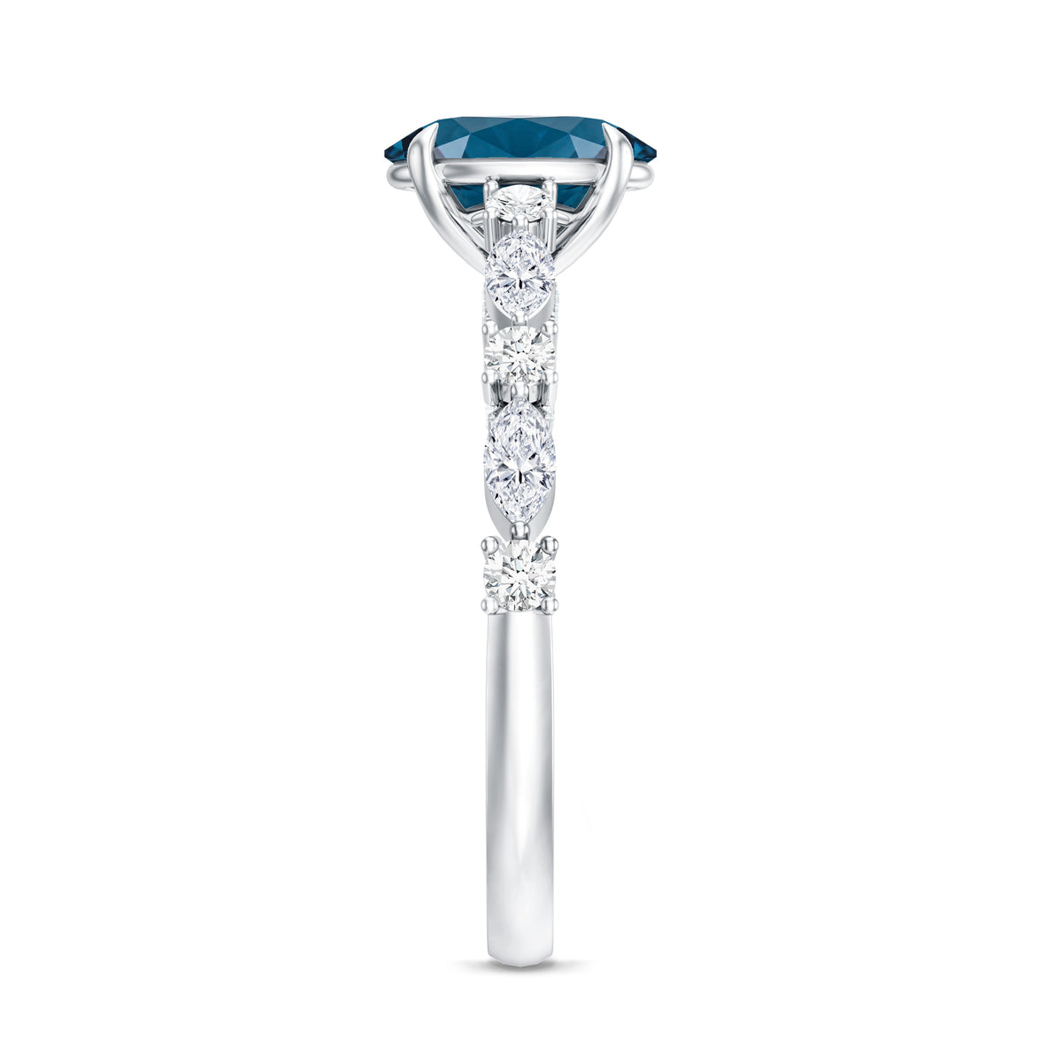 1 Carat Oval Cut London Blue Topaz Engagement Ring with Diamond Accent AAA - Rosec Jewels