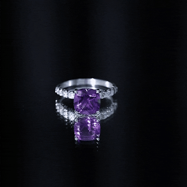 2 Carat Amethyst Cushion Cut Engagement Ring with Diamond AAA - Rosec Jewels