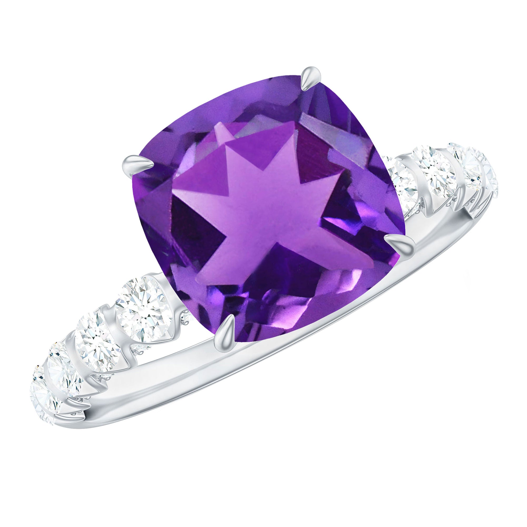 2 Carat Amethyst Cushion Cut Engagement Ring with Diamond AAA - Rosec Jewels