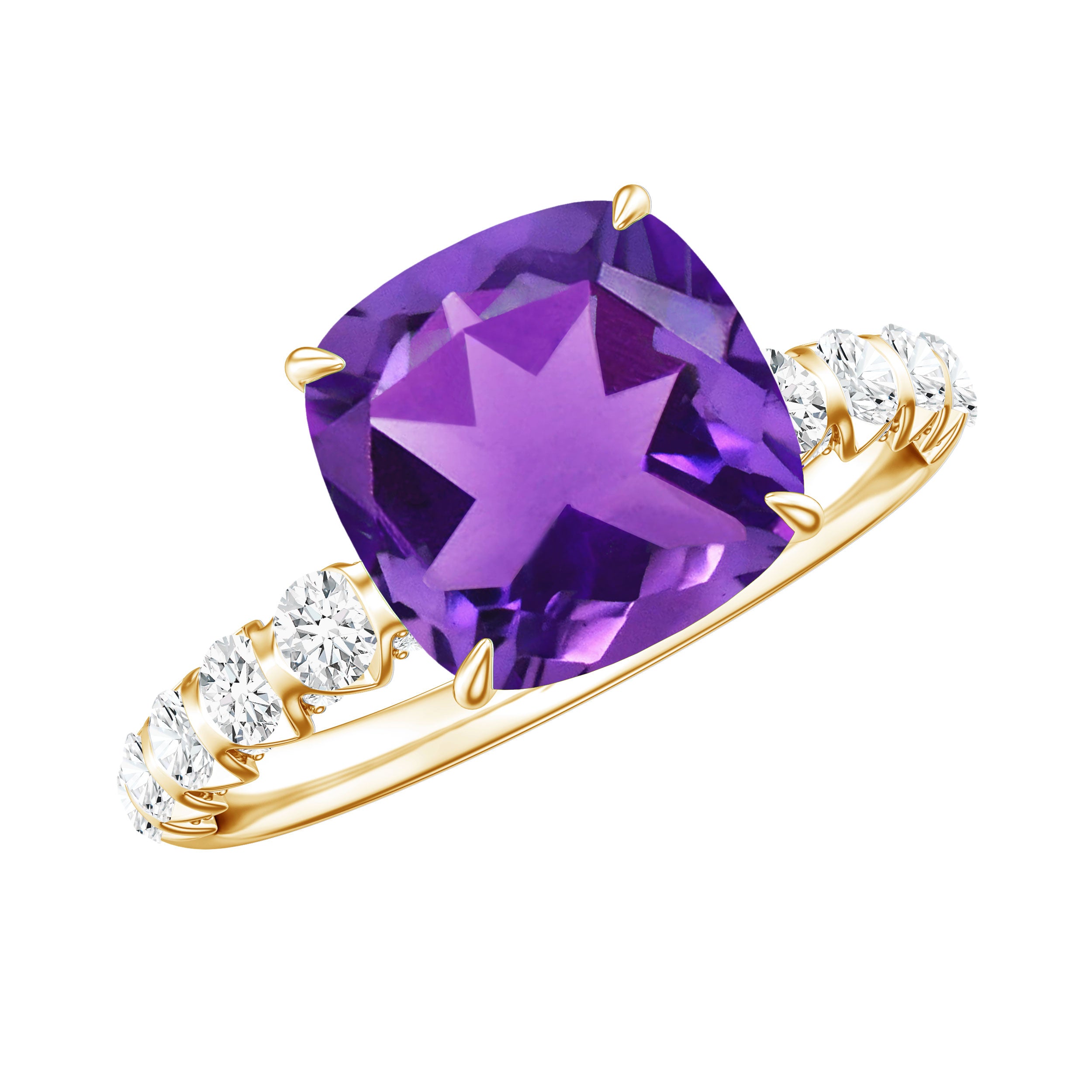 2 Carat Amethyst Cushion Cut Engagement Ring with Diamond AAA - Rosec Jewels