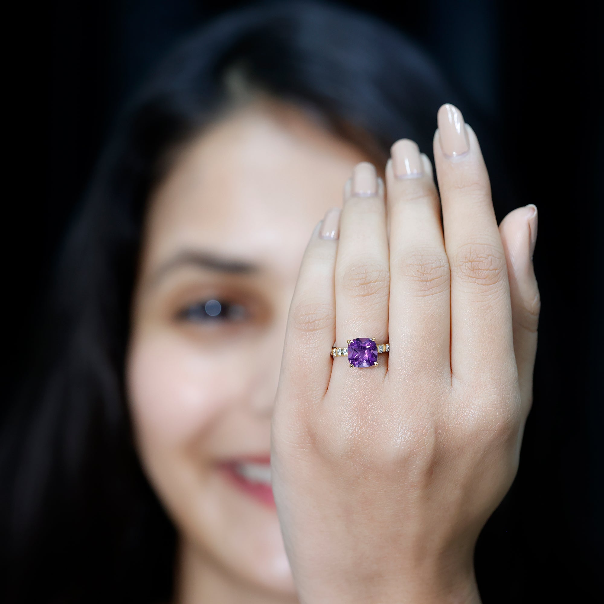 2 Carat Amethyst Cushion Cut Engagement Ring with Diamond AAA - Rosec Jewels