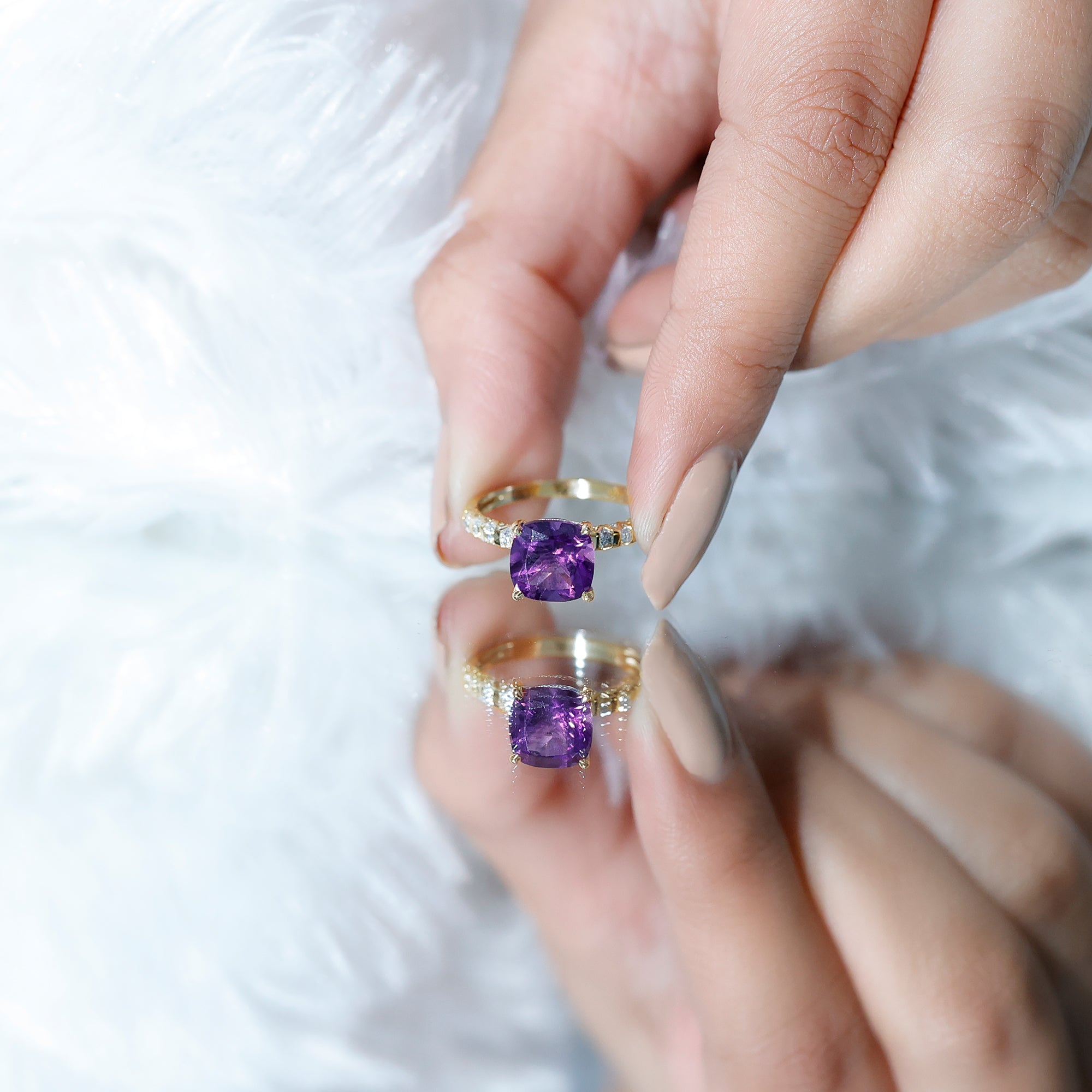 2 Carat Amethyst Cushion Cut Engagement Ring with Diamond AAA - Rosec Jewels