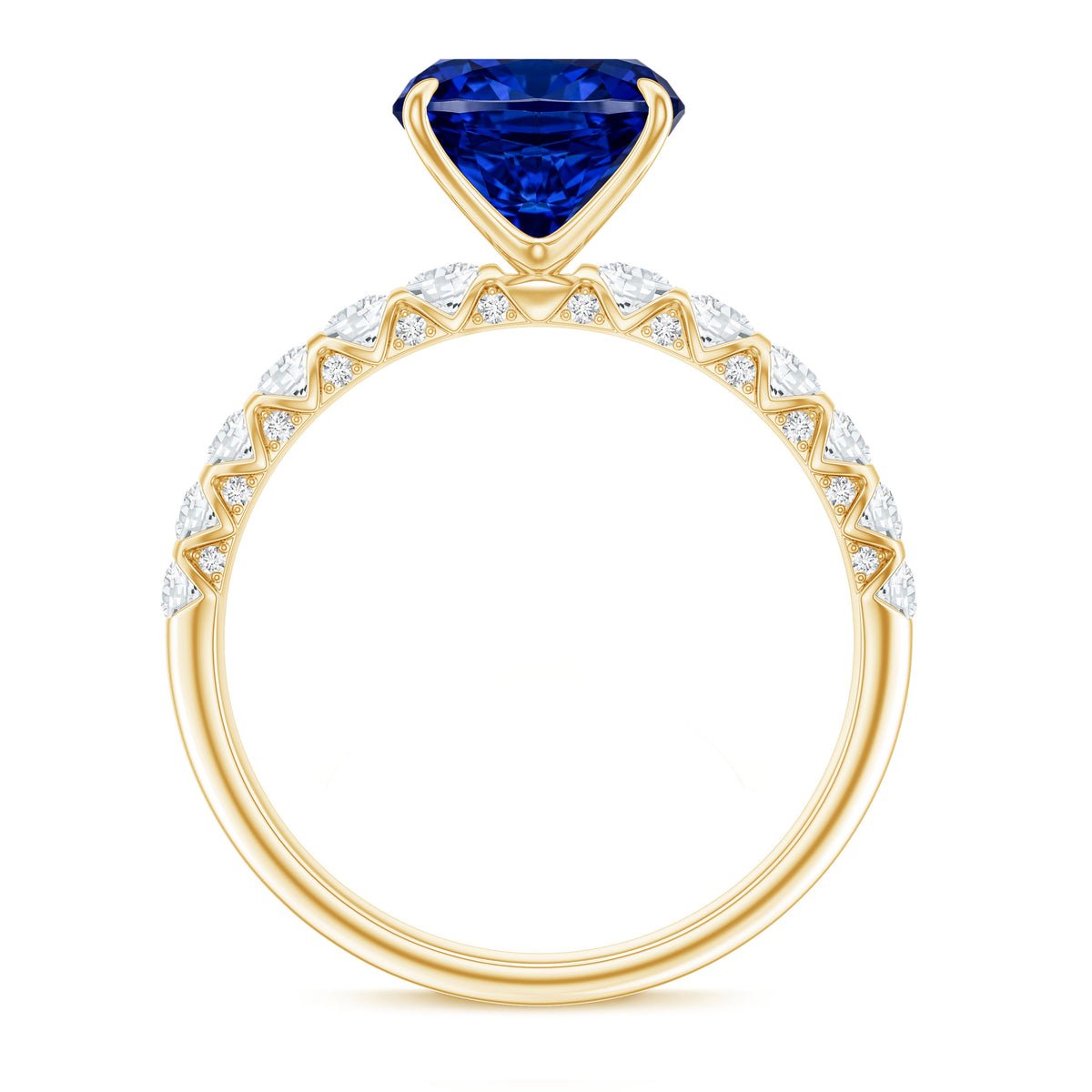 Classic 2.75 Carat Lab Grown Blue Sapphire Cushion Cut Engagement Ring with Diamond AAAA - Rosec Jewels
