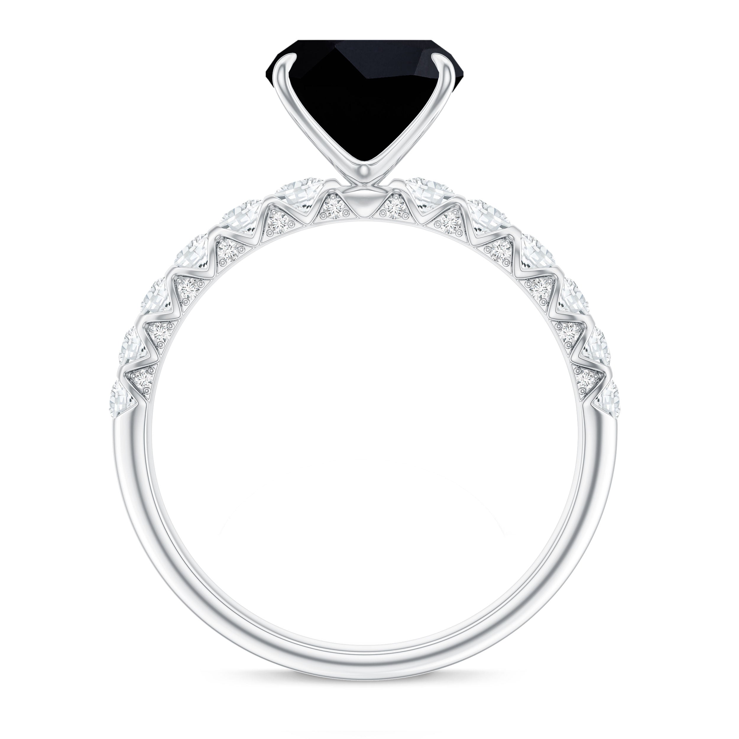Cushion Cut Created Black Diamond and Diamond Solitaire Ring AAAA ( Synthetic ) - Rosec Jewels