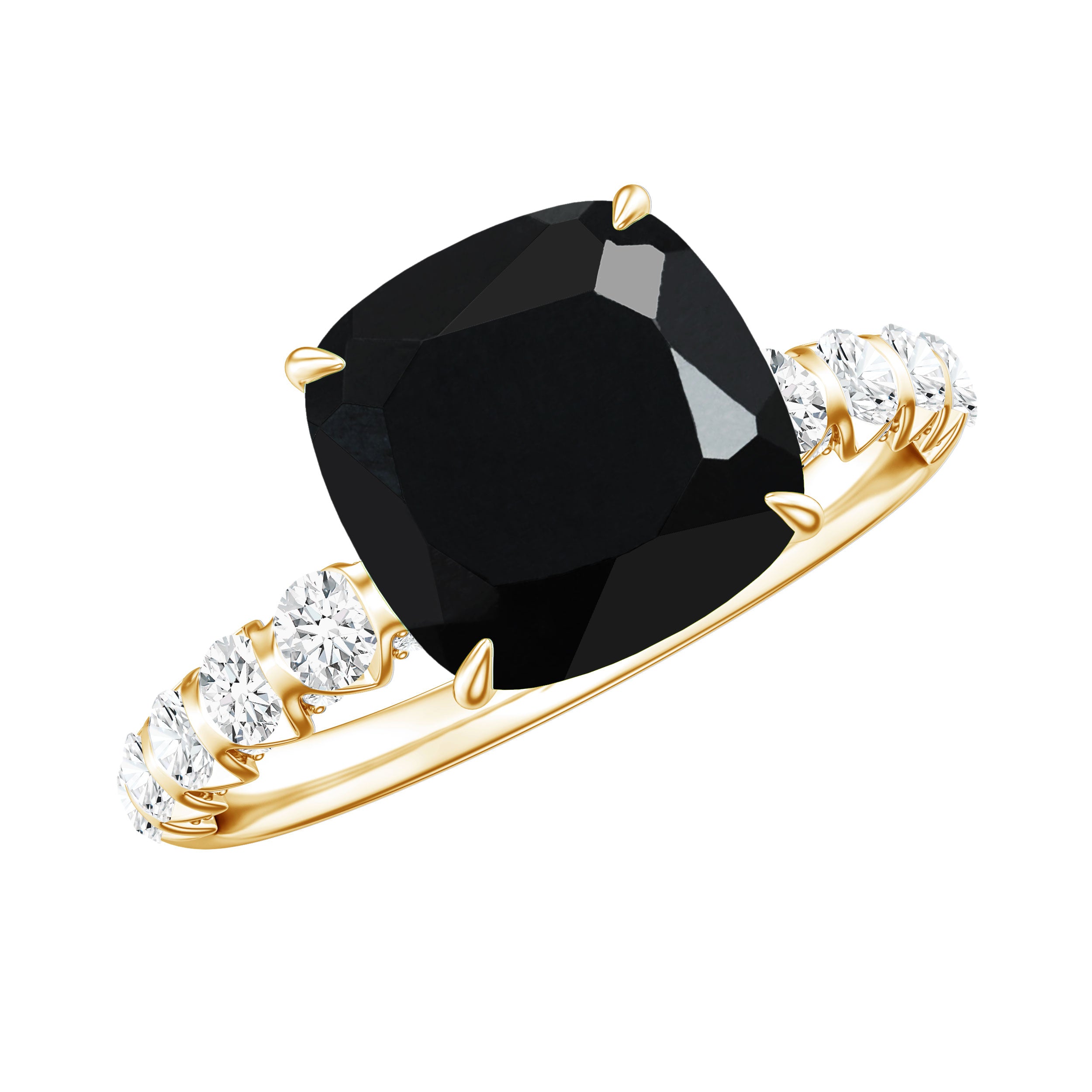 Cushion Cut Created Black Diamond and Diamond Solitaire Ring AAAA ( Synthetic ) - Rosec Jewels