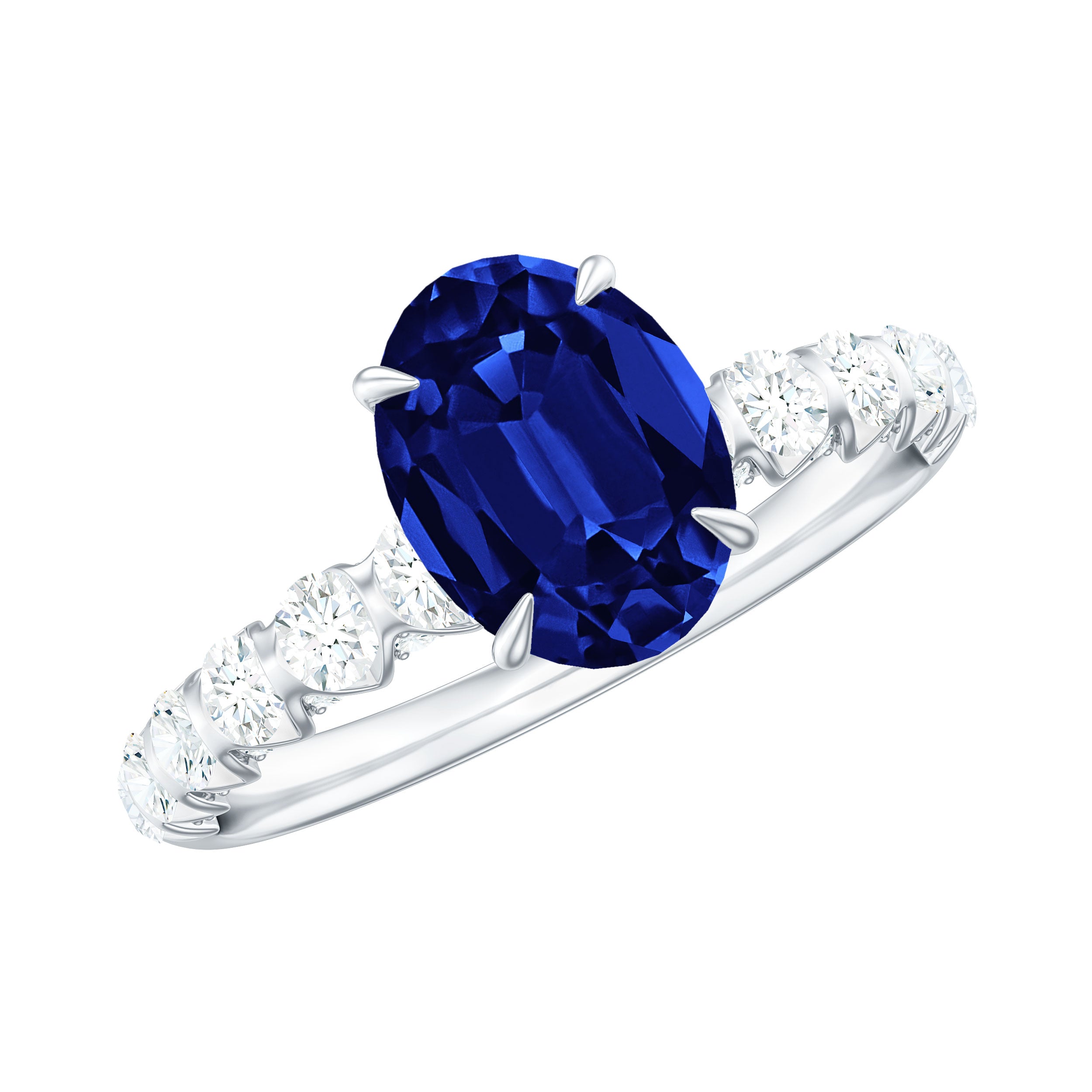 Certified 1.5 Carat Oval Lab Grown Blue Sapphire Engagement Ring with Diamond AAAA - Rosec Jewels