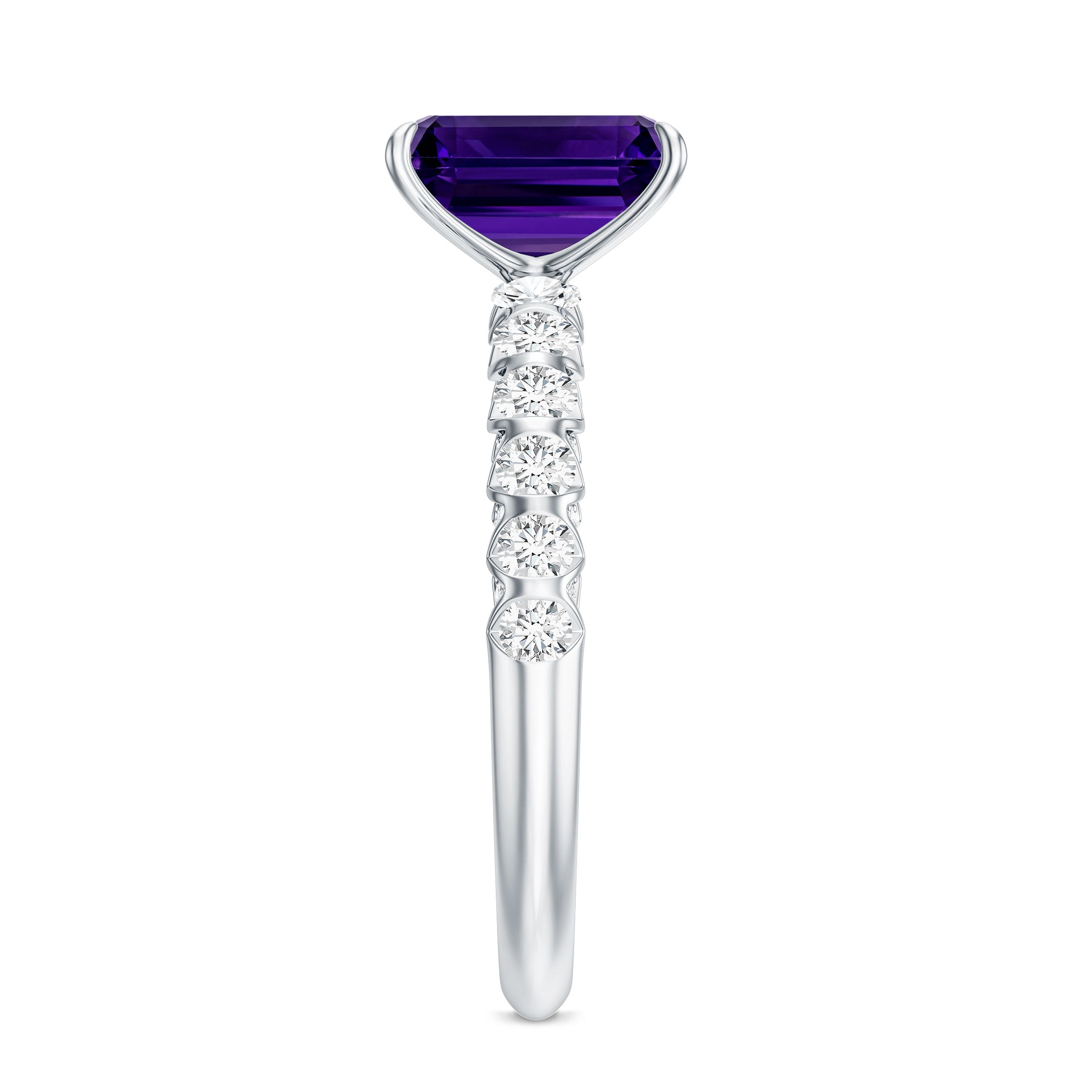 Real 1.4 Carat Amethyst Emerald Cut Engagement Ring with Diamond AAA - Rosec Jewels