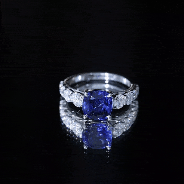 Certified 2.75 Carat Lab Grown Blue Sapphire Cushion Cut Engagement Ring with Moissanite AAAA - Rosec Jewels
