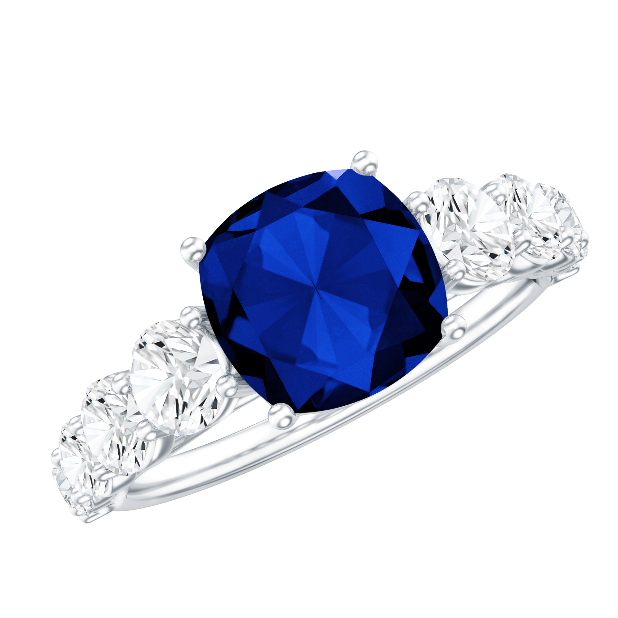 Certified 2.75 Carat Lab Grown Blue Sapphire Cushion Cut Engagement Ring with Moissanite AAAA - Rosec Jewels