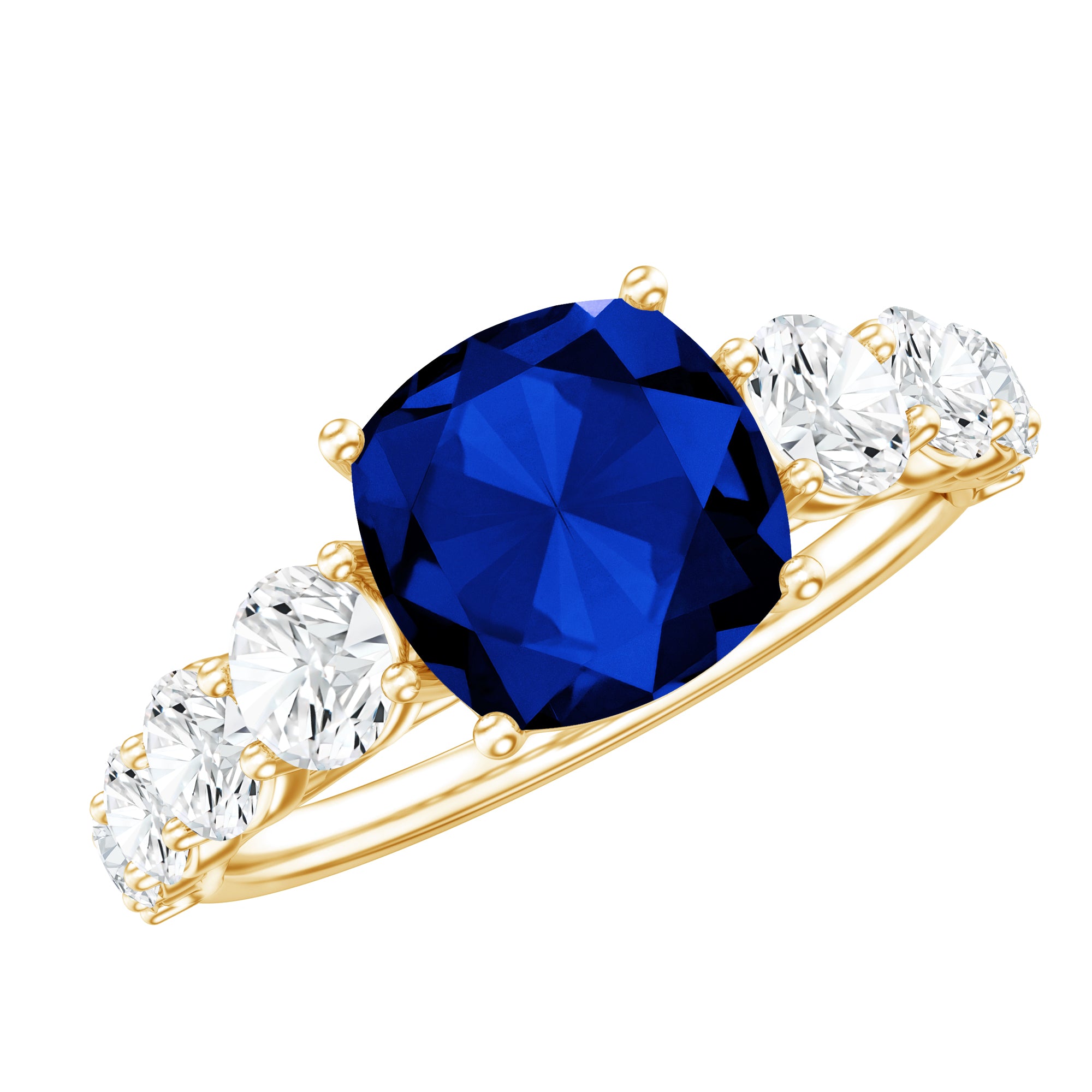 Certified 2.75 Carat Lab Grown Blue Sapphire Cushion Cut Engagement Ring with Moissanite AAAA - Rosec Jewels