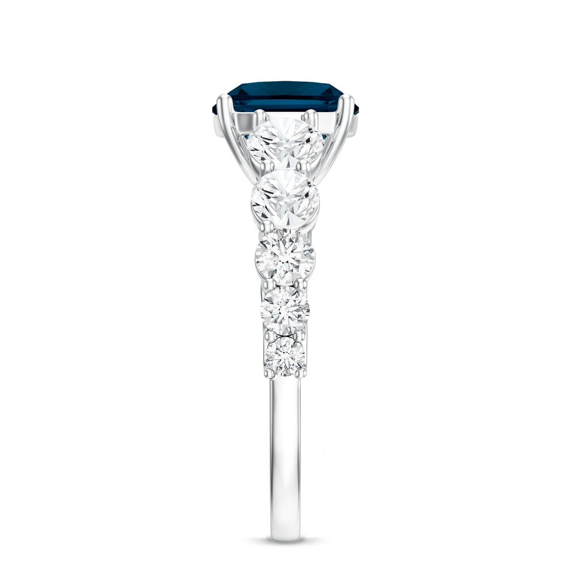 2.8 Carat Cushion Cut London Blue Topaz Solitaire Engagement Ring with Moissanite Side Stones AAA - Rosec Jewels