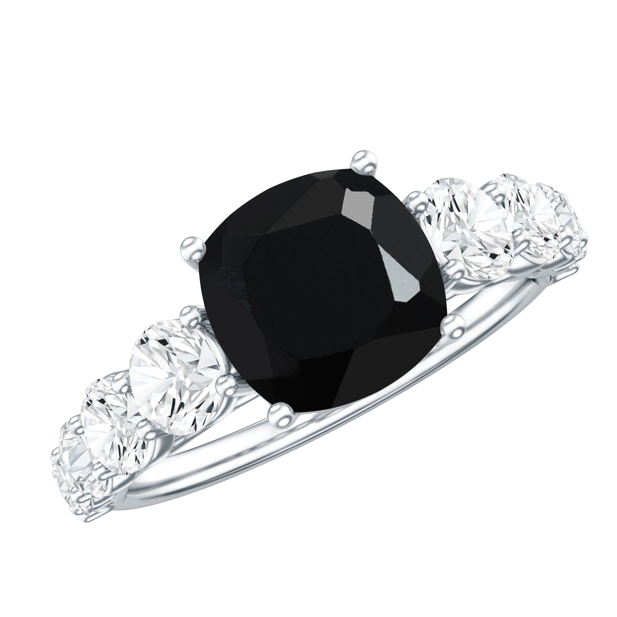 Certified 2.8 Carat Lab Grown Black Diamond Cushion Cut Engagement Ring with Moissanite AAAA ( Synthetic ) - Rosec Jewels