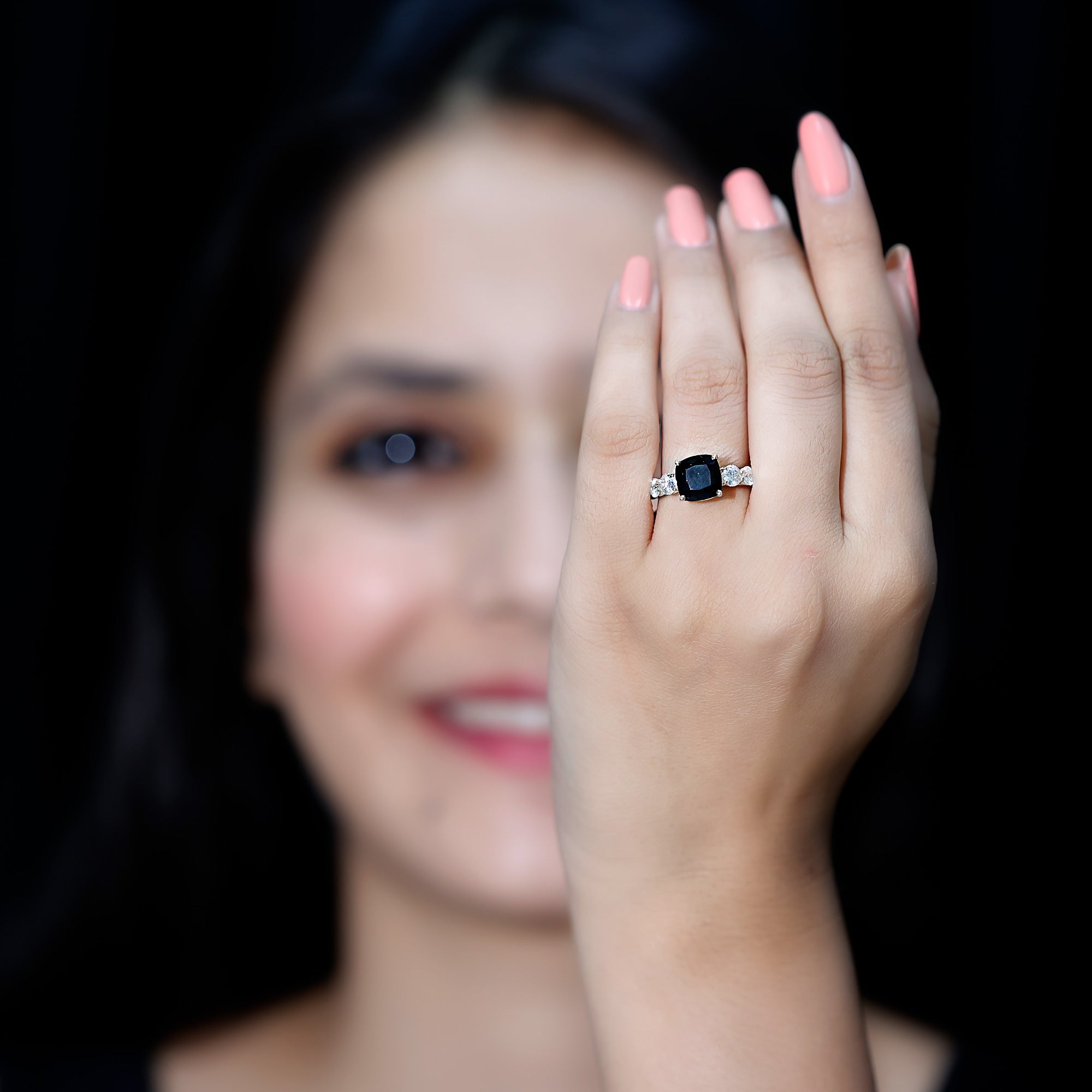 Certified 2.8 Carat Lab Grown Black Diamond Cushion Cut Engagement Ring with Moissanite AAAA ( Synthetic ) - Rosec Jewels