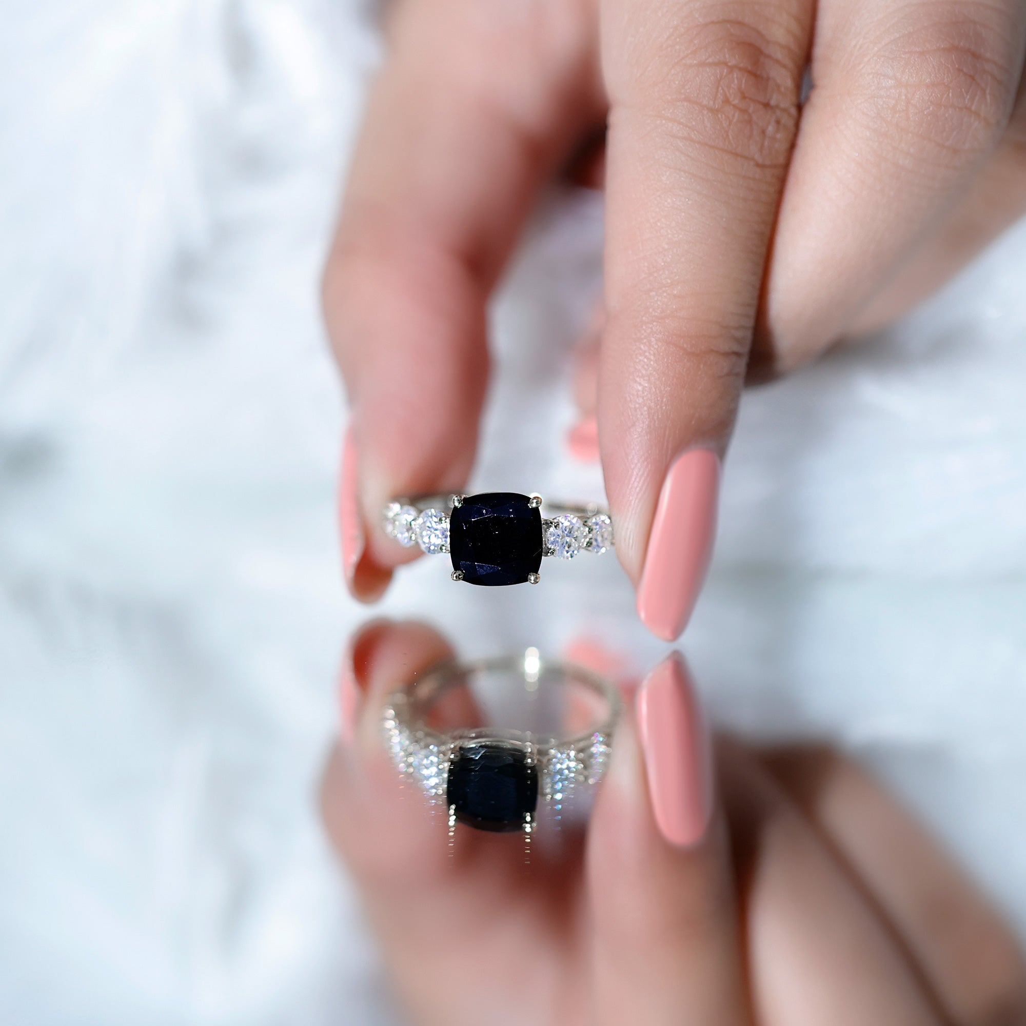 Certified 2.8 Carat Lab Grown Black Diamond Cushion Cut Engagement Ring with Moissanite AAAA ( Synthetic ) - Rosec Jewels