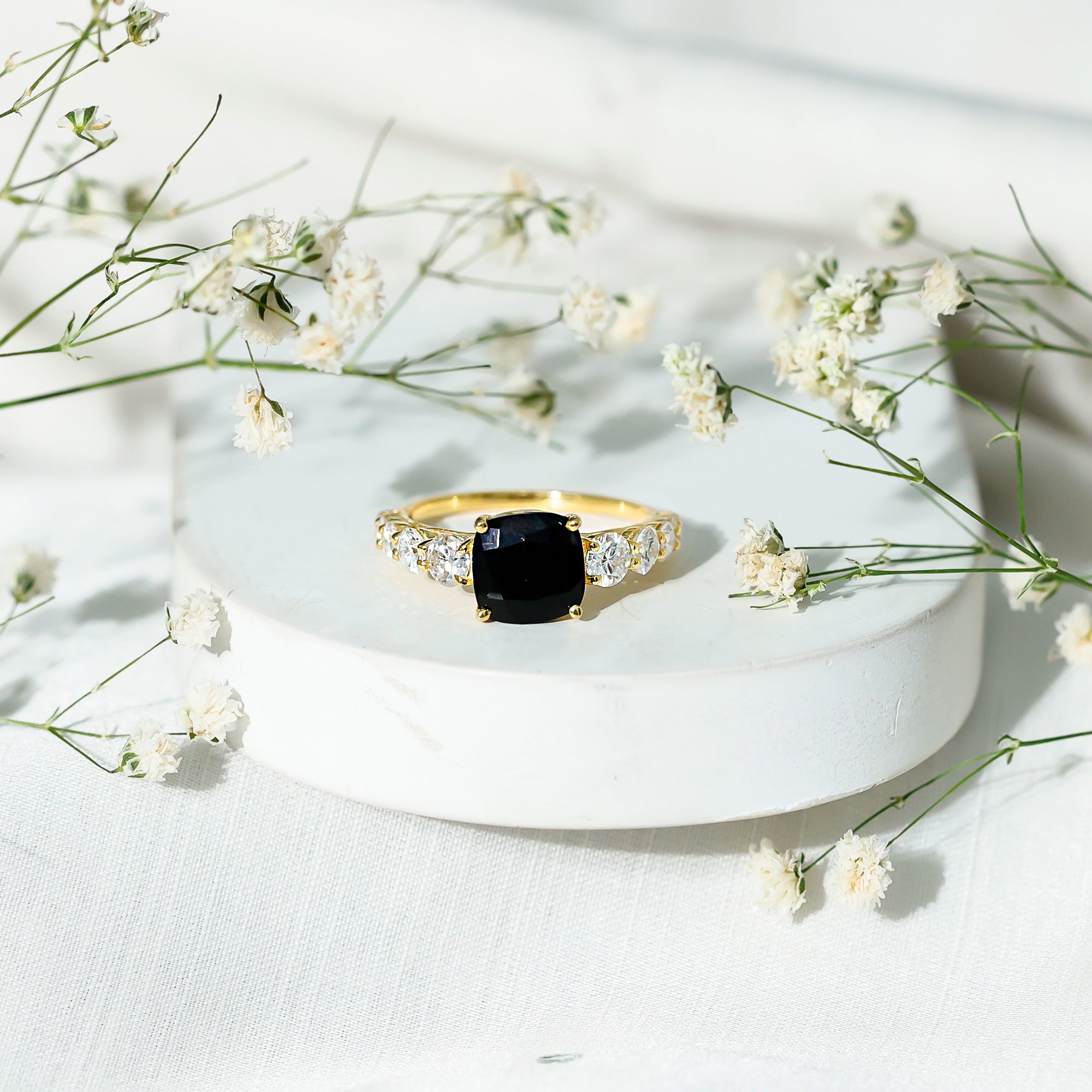 Certified 2.8 Carat Lab Grown Black Diamond Cushion Cut Engagement Ring with Moissanite AAAA ( Synthetic ) - Rosec Jewels