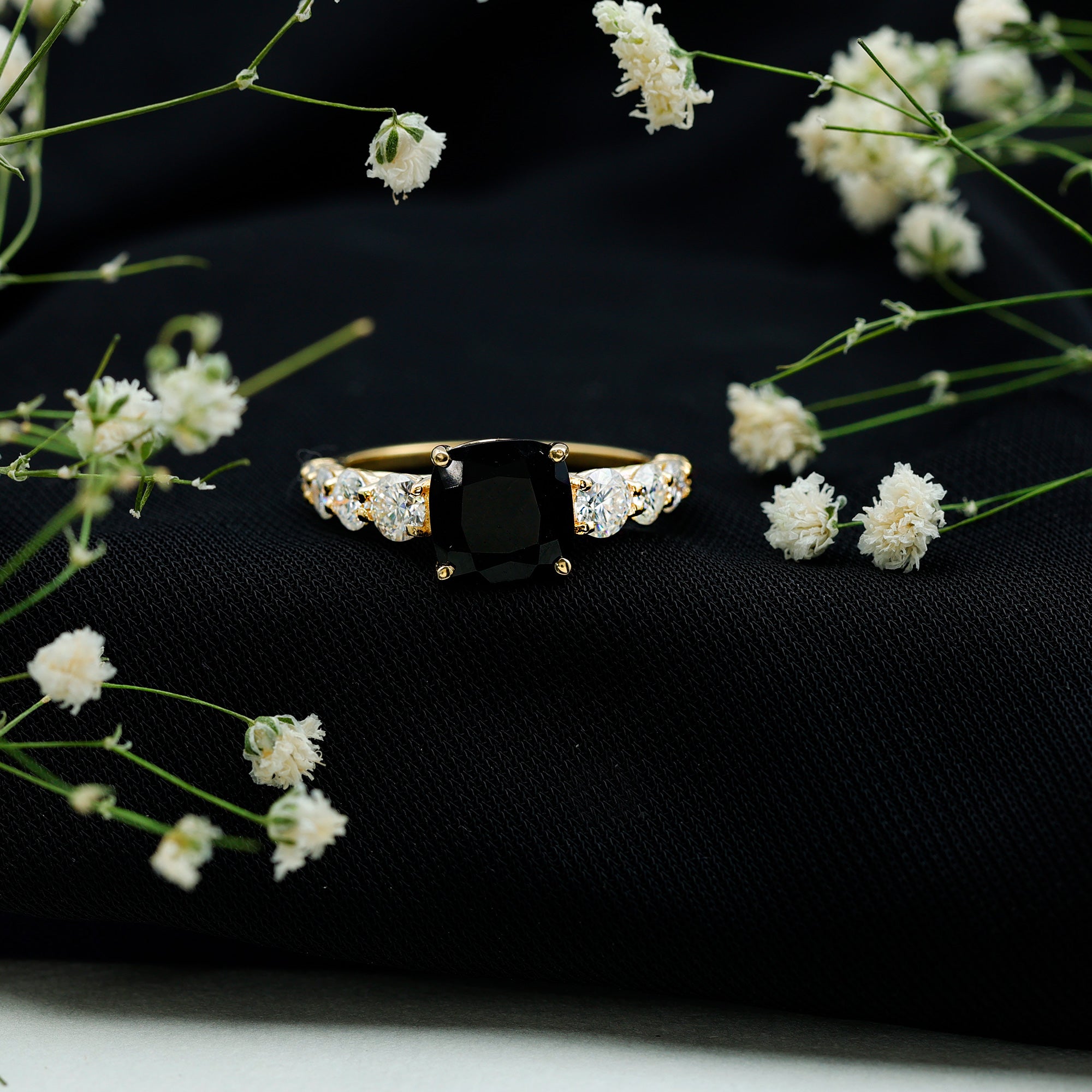 Certified 2.8 Carat Lab Grown Black Diamond Cushion Cut Engagement Ring with Moissanite AAAA ( Synthetic ) - Rosec Jewels
