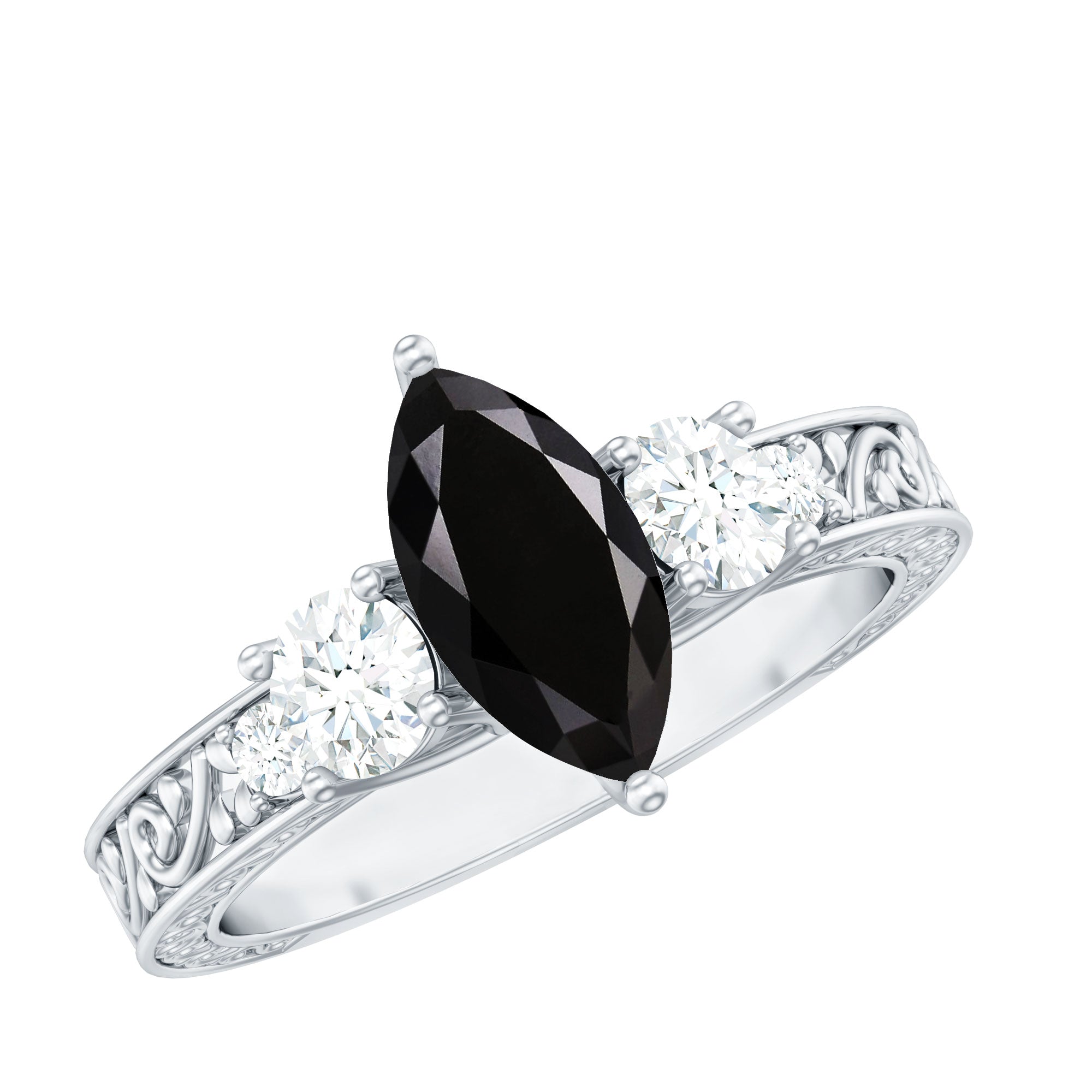 Vintage Inspired Lab Grown Black Diamond Solitaire Ring with Moissanite