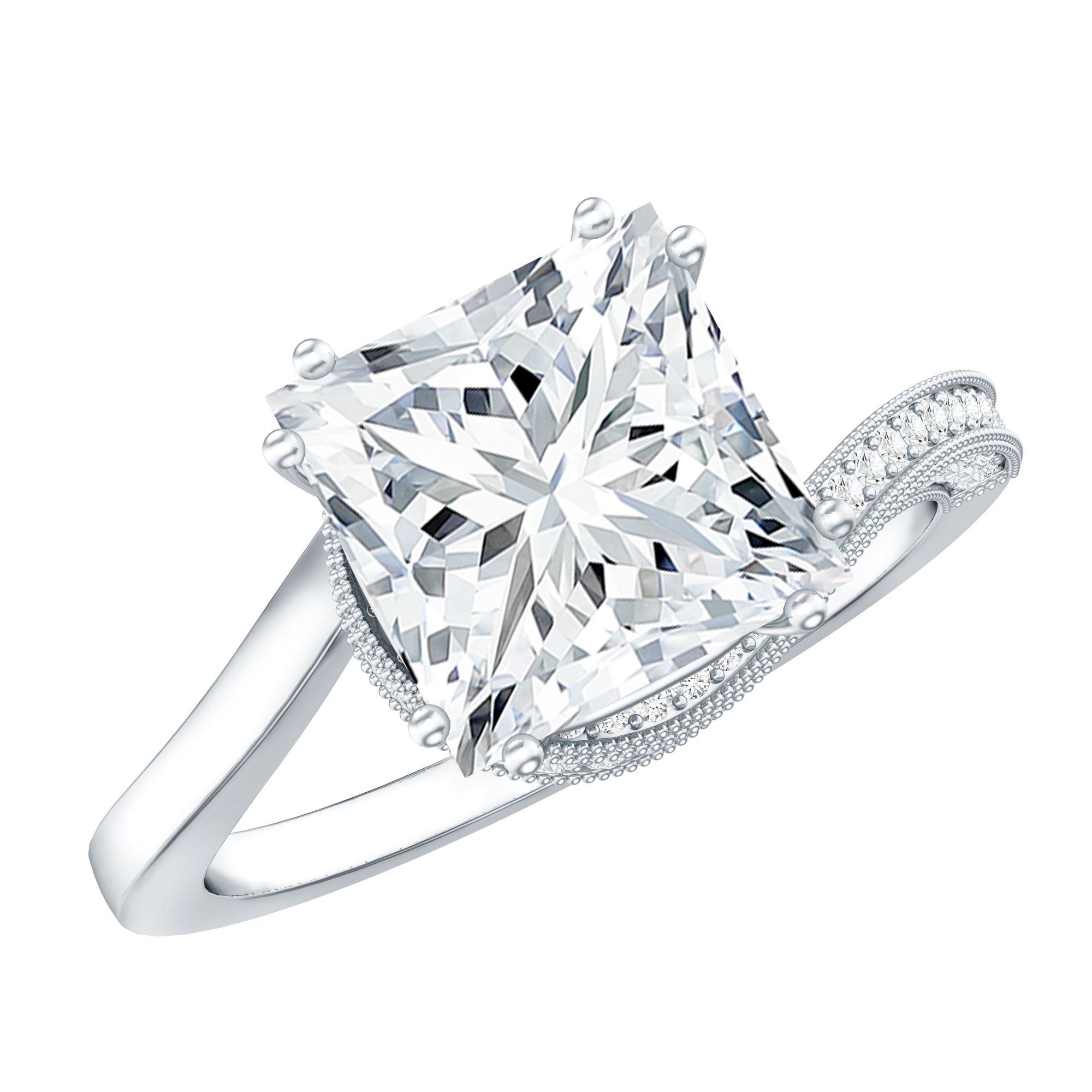 3.5 CT Moissanite Bypass Engagement Ring with Milgrain Detailing D-VS1 - Rosec Jewels