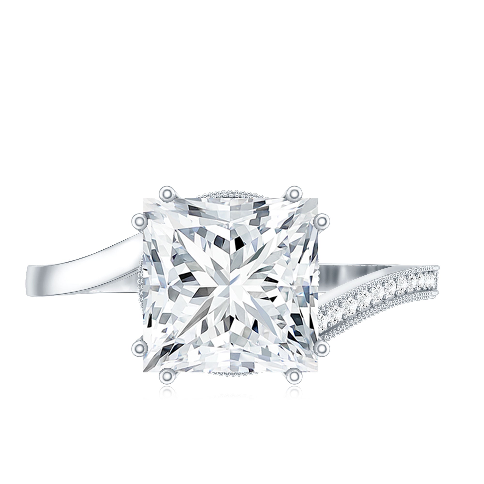 3.5 CT Moissanite Bypass Engagement Ring with Milgrain Detailing D-VS1 - Rosec Jewels
