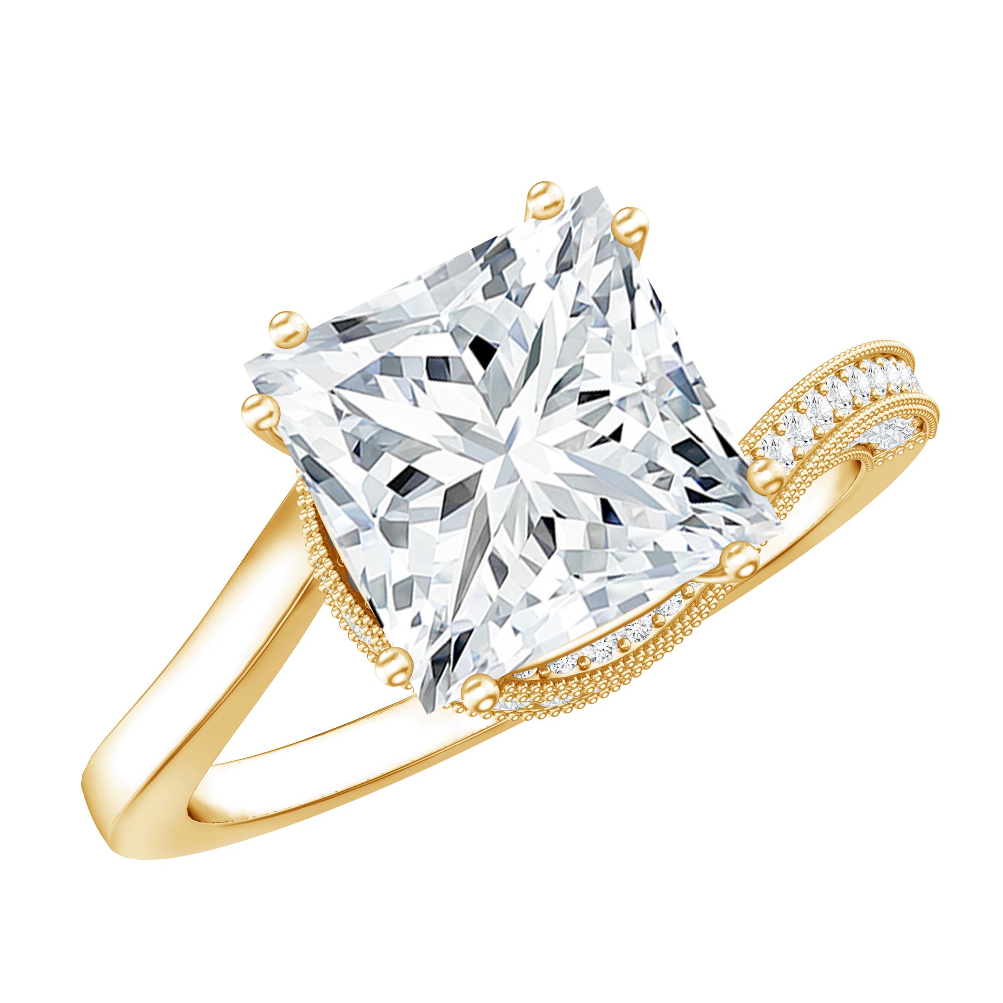 3.5 CT Moissanite Bypass Engagement Ring with Milgrain Detailing D-VS1 - Rosec Jewels