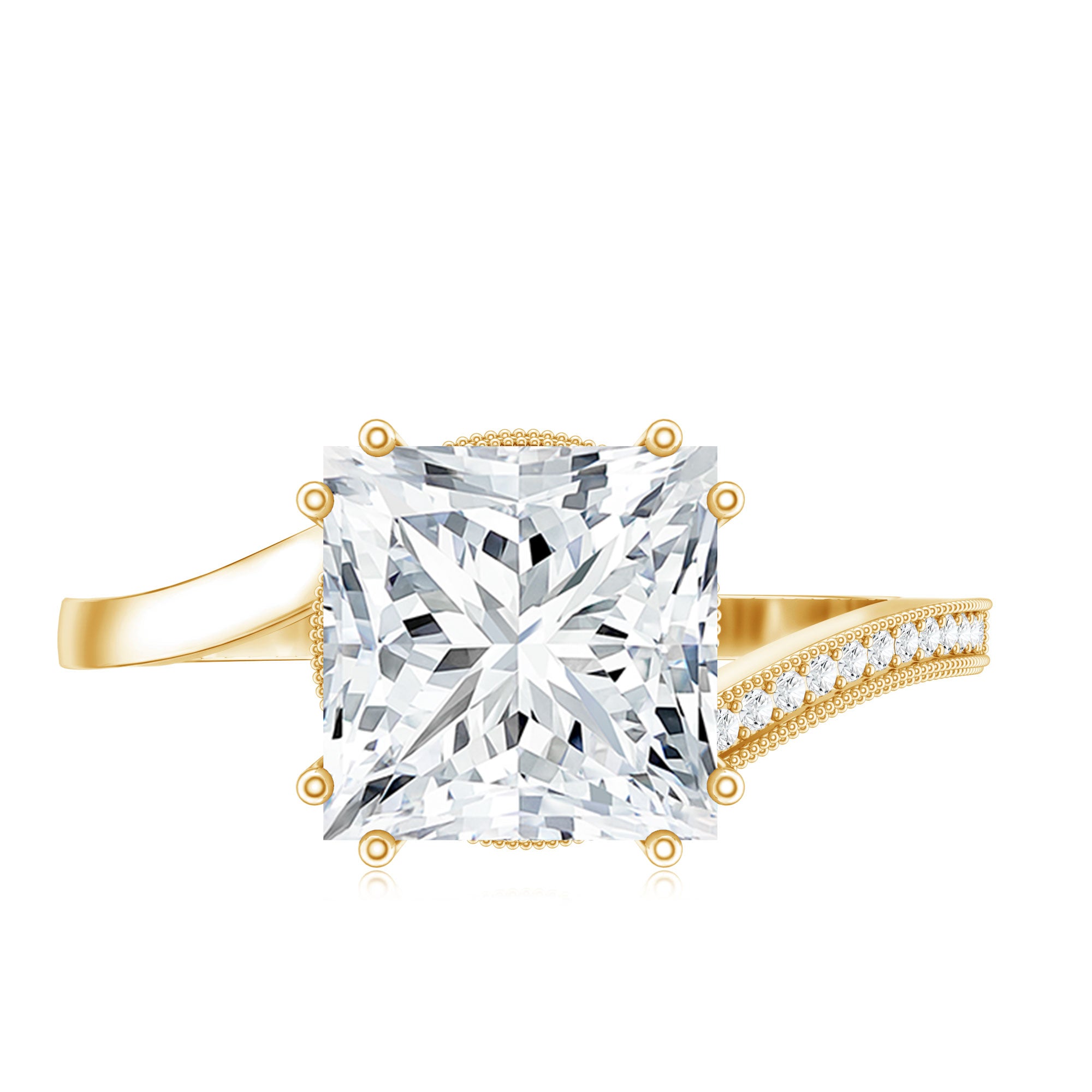 3.5 CT Moissanite Bypass Engagement Ring with Milgrain Detailing D-VS1 - Rosec Jewels