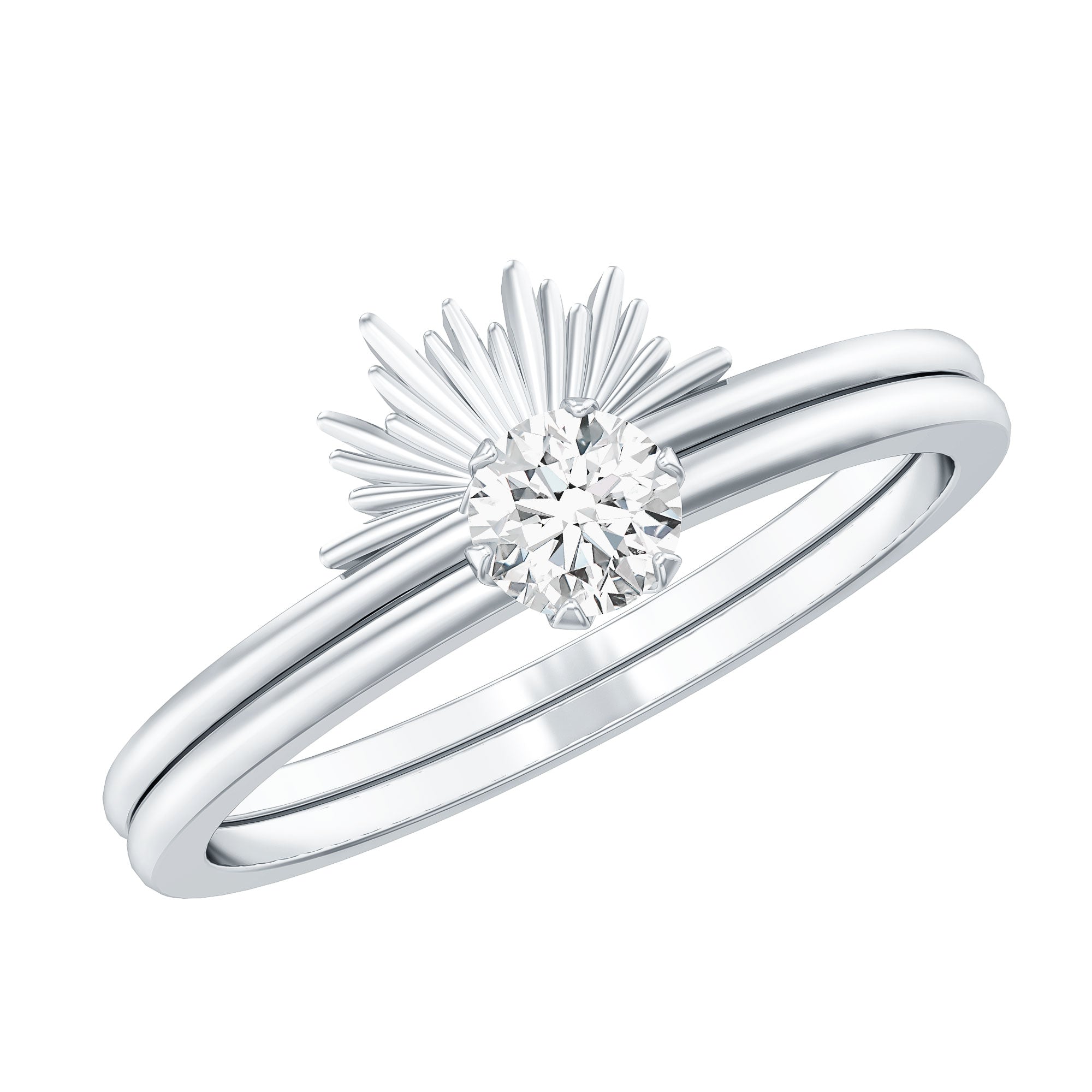 Certified Natural Diamond Promise Ring with Sunburst Enhancer Natural - ( HI-SI ) - Rosec Jewels
