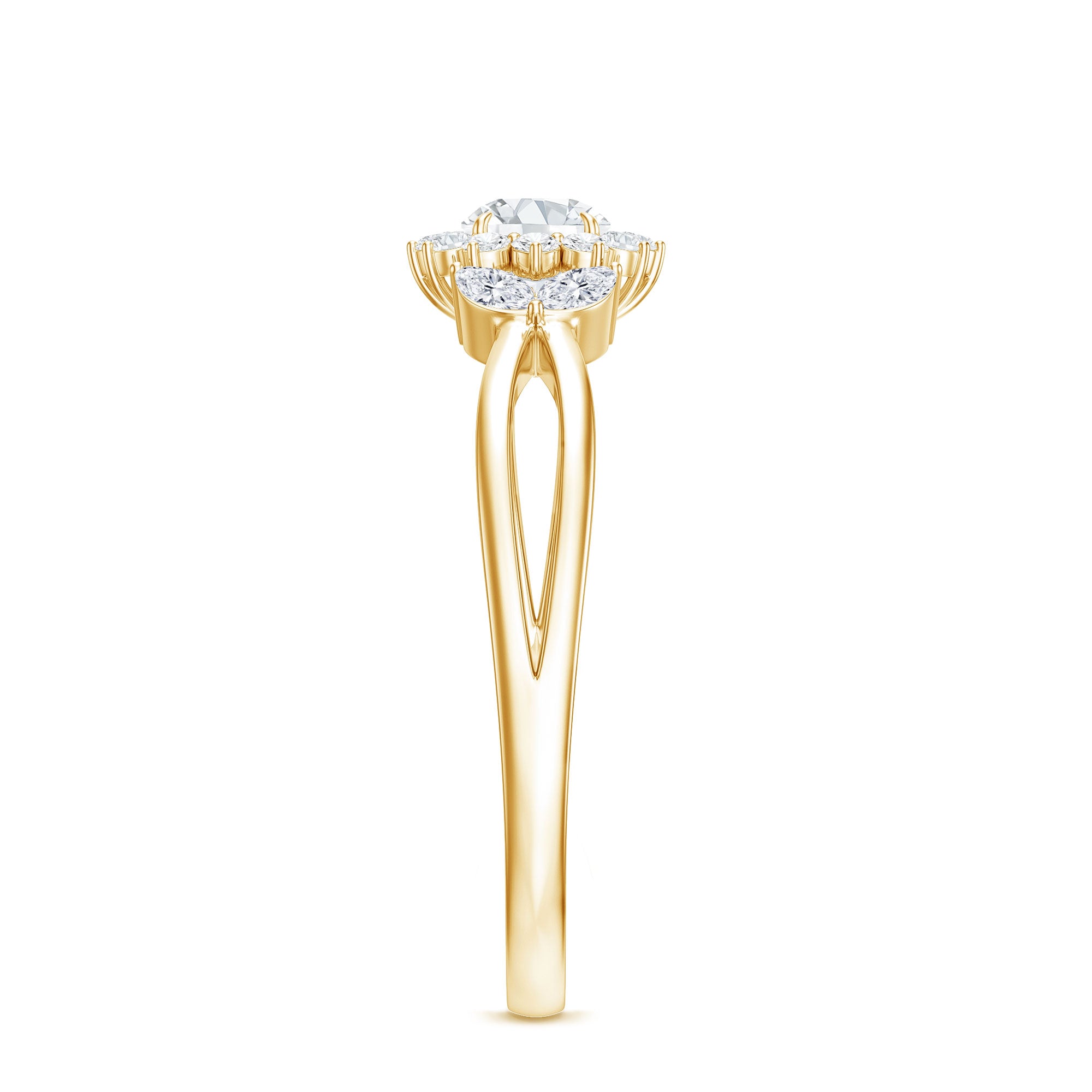 Diamond Flower Engagement Ring with Split Shank Natural - ( HI-SI ) - Rosec Jewels