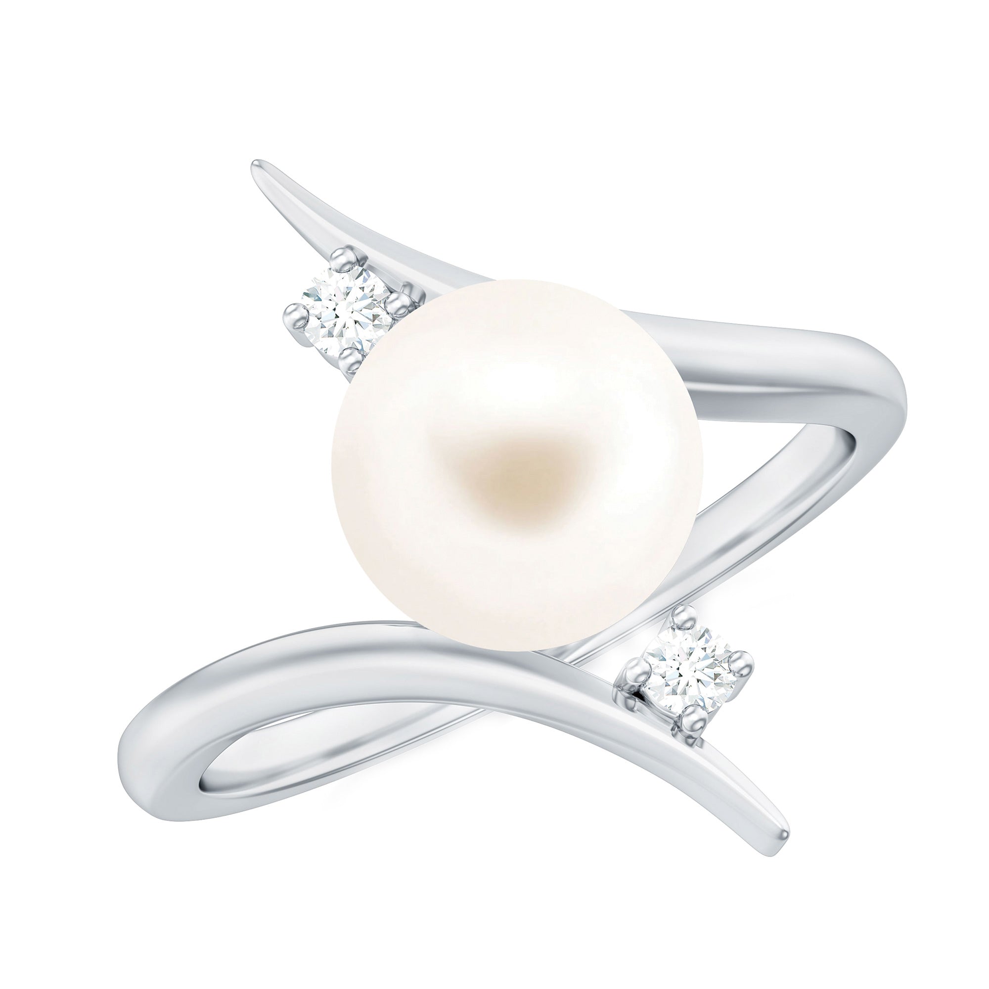7.50 CT Freshwater Pearl Solitaire Bypass Ring with Diamond